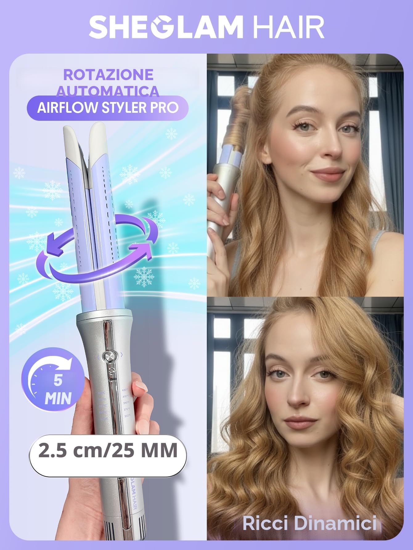 SHEGLAM 25mm Arricciacapelli Automatico One Touch con Aria Fredda – Ricci a Lunga Tenuta per Stili Bounce o Ondulati, Basso Rischio di Ustioni, Riscaldamento Rapido per Capelli Medi o Lunghi (25mm)