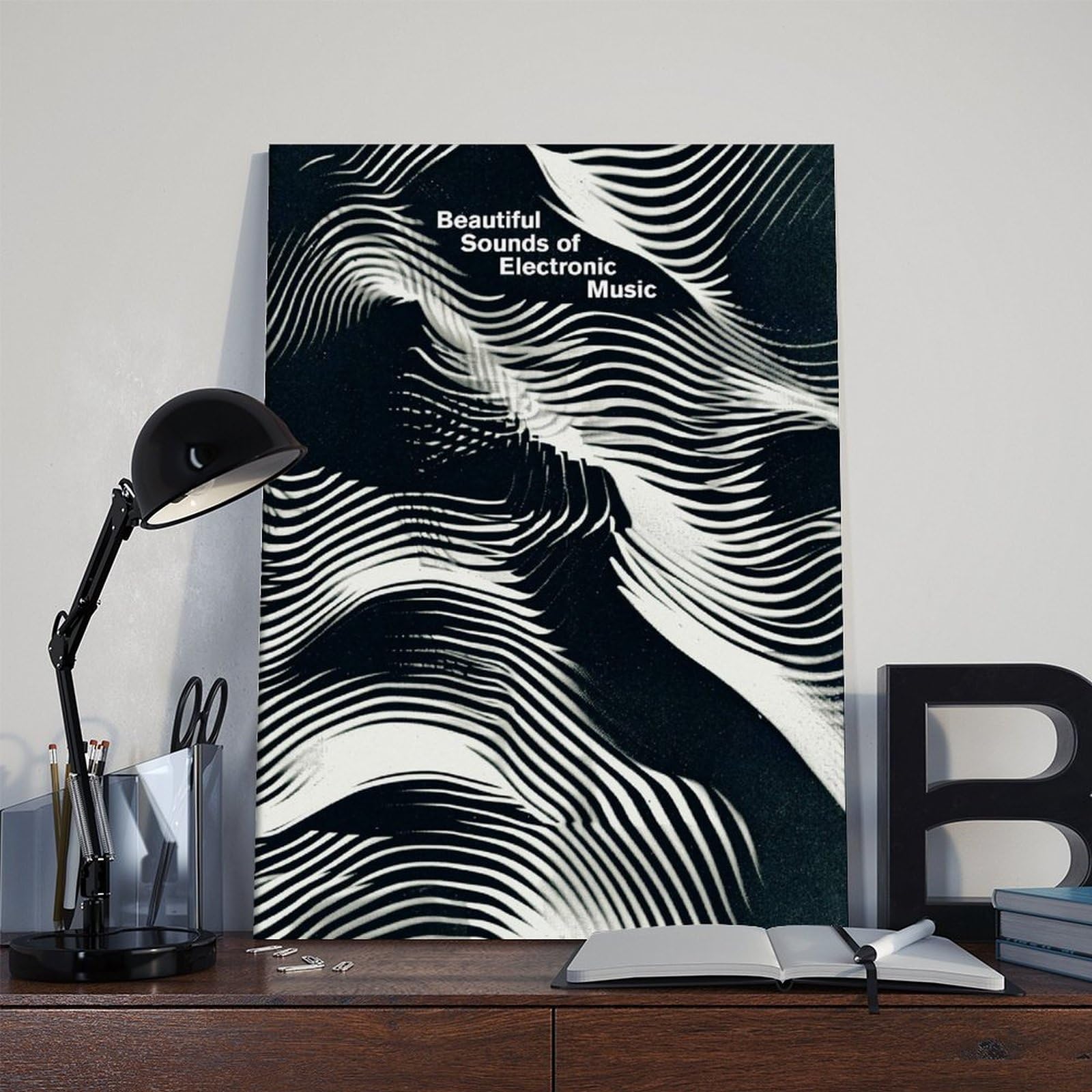 Poster su tela monocromatica con suoni di musica elettronica, decorazione per camera da letto, ufficio, stanza, regalo, 50 x 75 cm