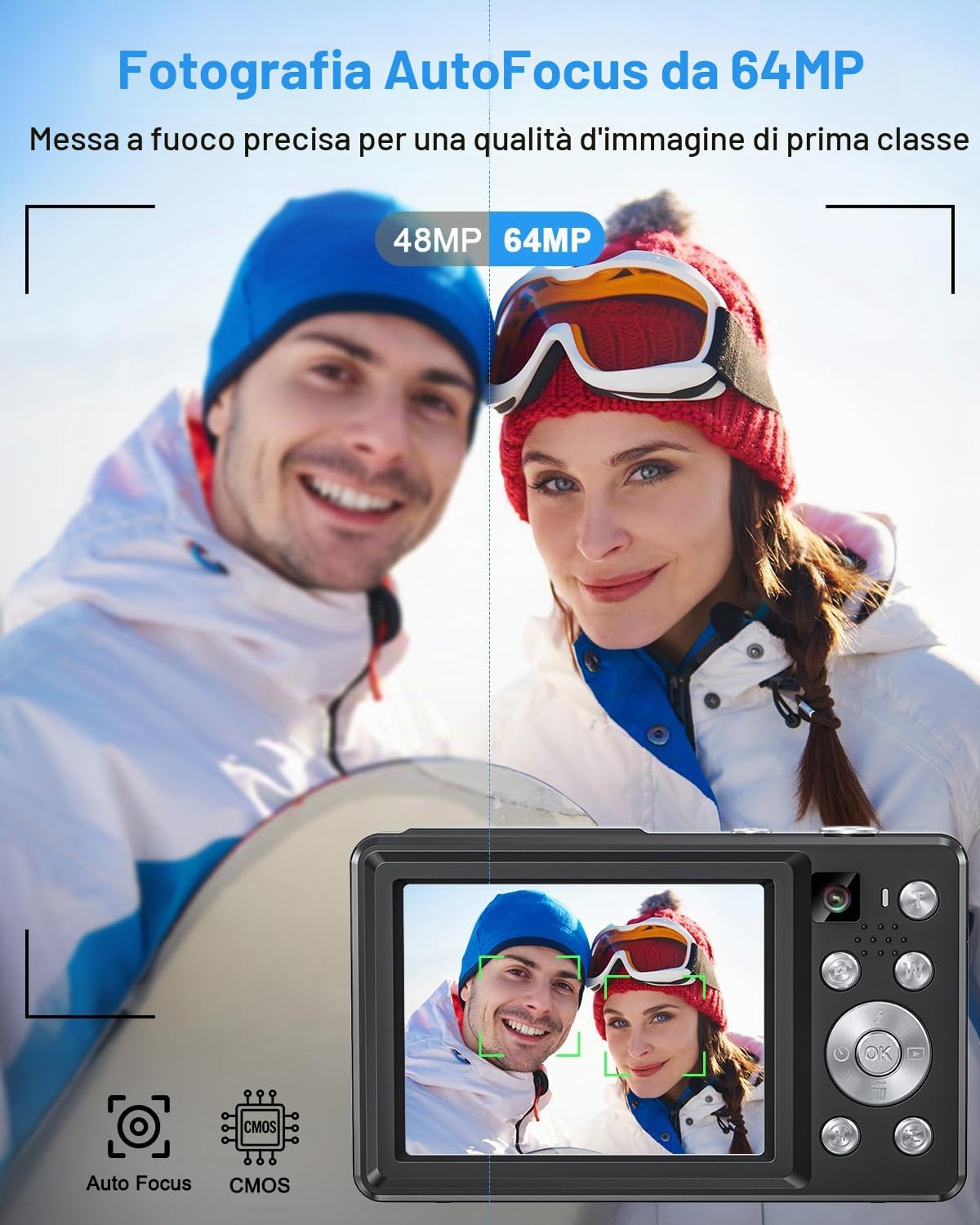 Fotocamera digitale 4K 64MP, Macchina Fotografica Digitale doppia fotocamera con autofocus, flash, zoom 16X, scheda da 32 GB, fotocamera per bambini, adolescenti, e principianti(nero)