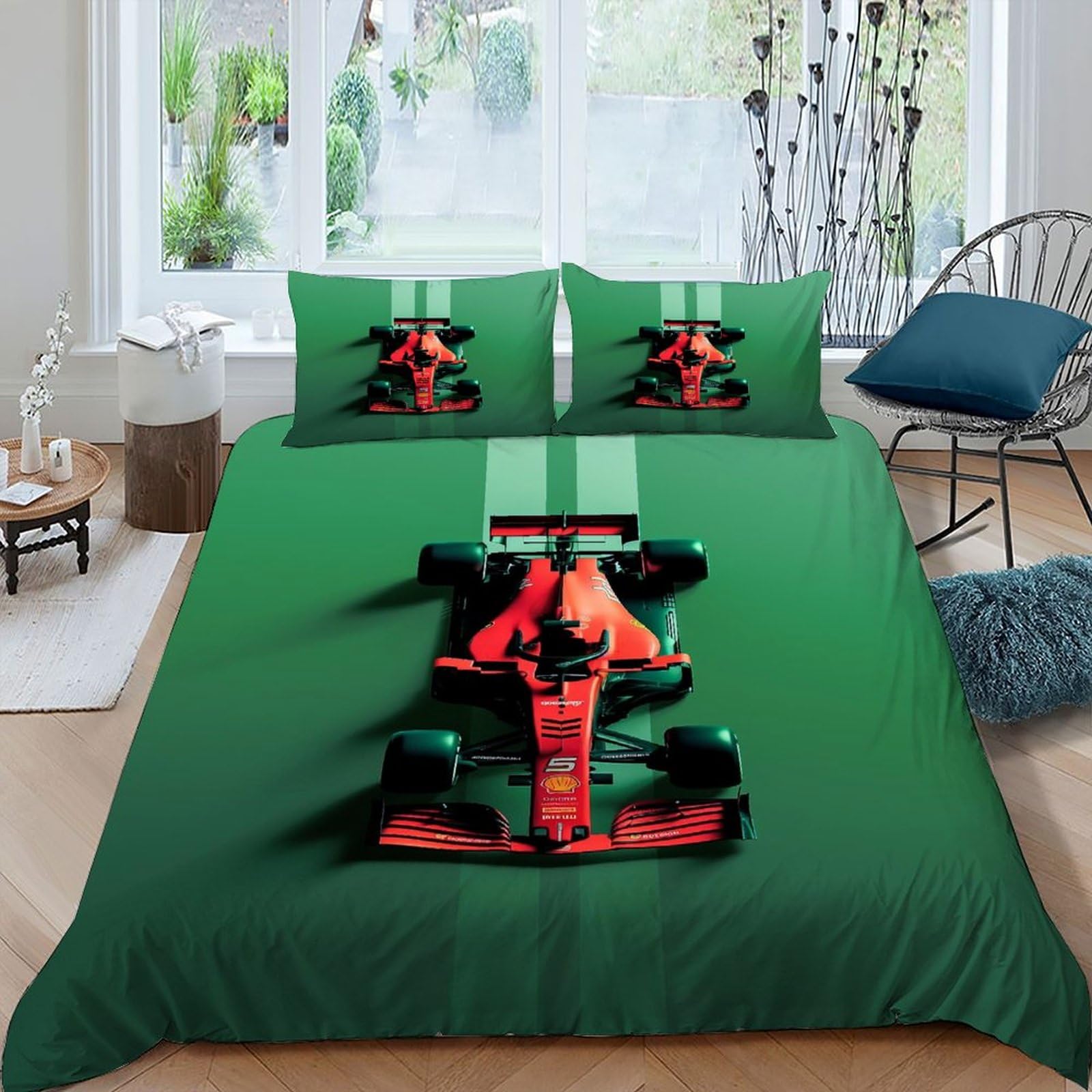 Housse de couette king size racing anti-plis en microfibre douce avec zip solide