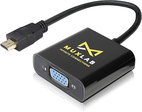 MuxLab Adaptador HDMI a VGA Macho a Hembra 1080P Full HD (1920x1200) HDMI 1.3 DVI 1.0 para PC, ordenador portátil, reproductor multimedia,