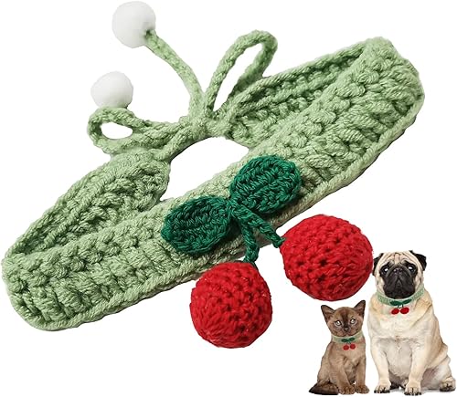 Lindo collar para gatos y perros, bufanda ajustable para mascotas, collar de cerezo de punto para mascotas, decoración de fiesta de cachorros,