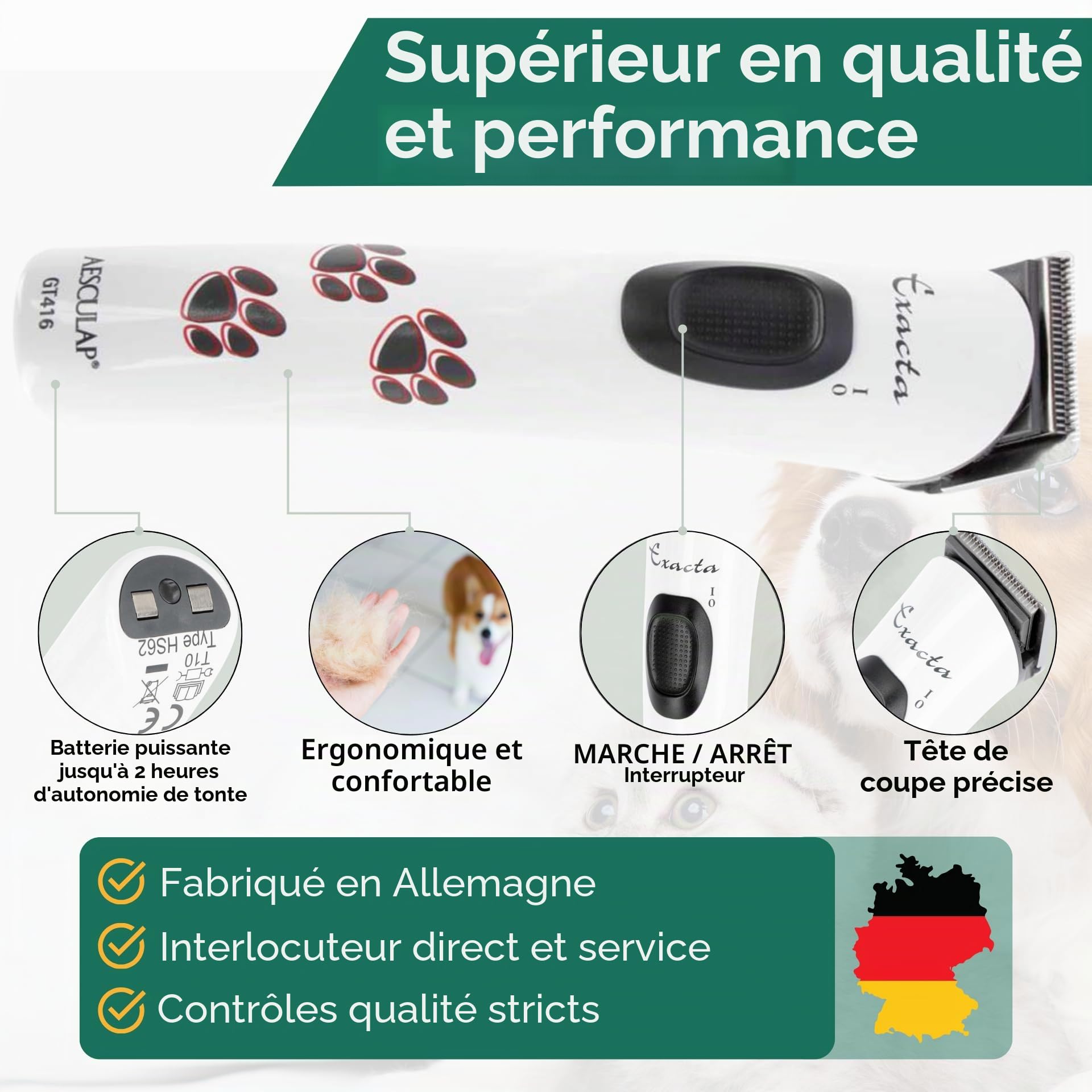 Agrarzone Aesculap Exacta Tondeuse pour chien Blanc | Tête de rasage de rechange, silencieuse, sans vibrations, mince, légère