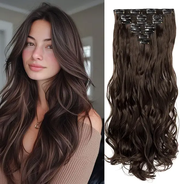 Clip-in Haarverlängerungen gewellt & glatt, Größe M, 7 Stück - Hår Extensions