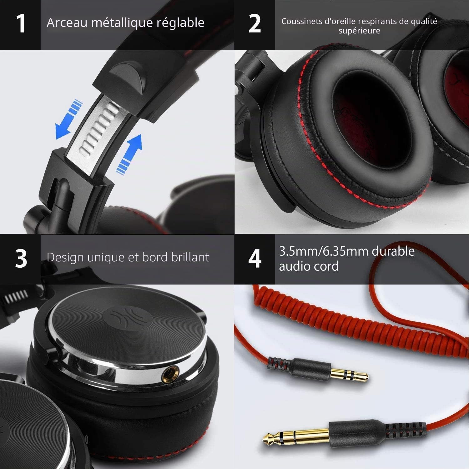 OneOdio Casque DJ pour Monitoring de Studio/Mixing Isolation Acoustique 90 ° Rotatif Boîtier & 50 mm Pilote Unité/Protéines Coques en Cuir, Over Ear Casque DJ Casque Audio avec Microphone…