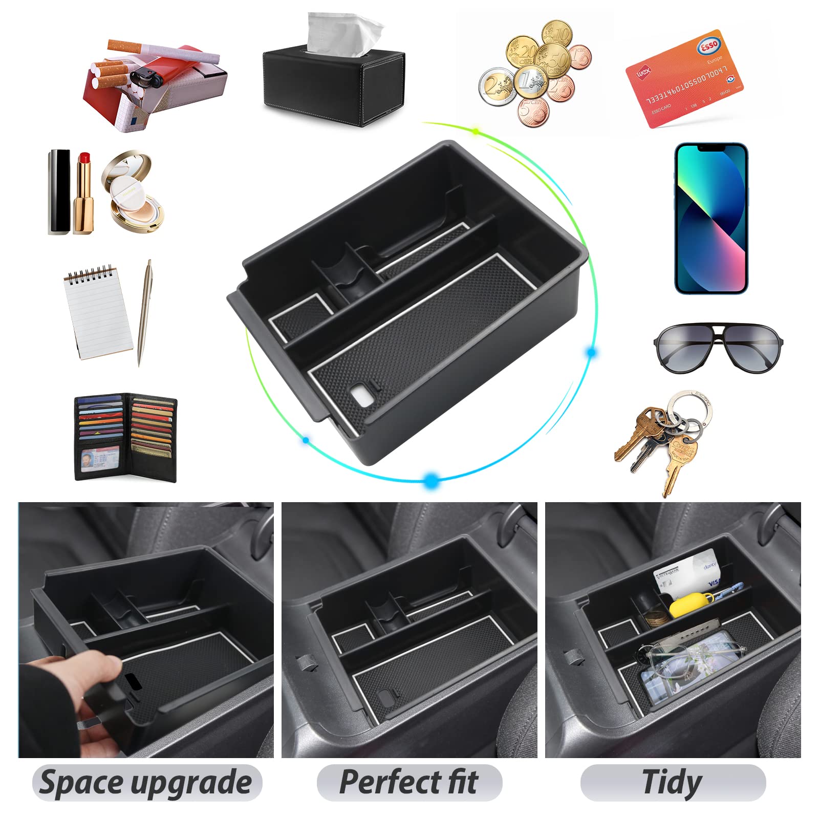 Vassoio Bracciolo Per Auto EMSea Per Hyundai Tucson NX4 2021-2022 | Organizzatore Con 3 Tappetini In Gomma | Stile A
