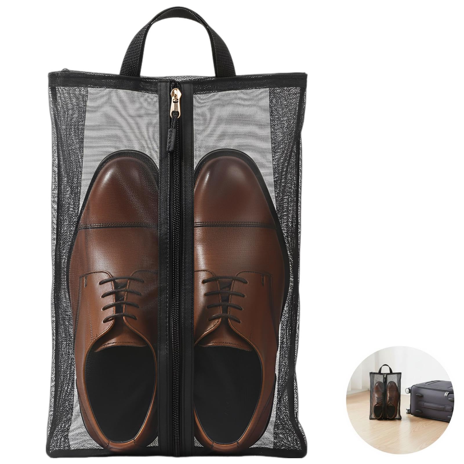 2 STK. Schuhbeutel für Reisen, 40 x 25 cm große Nylon-Schuh-Organizer, tragbar, mit atmungsaktivem Mesh-Design, Unisex Schuh-Aufbewahrungsbeutel, schwarz