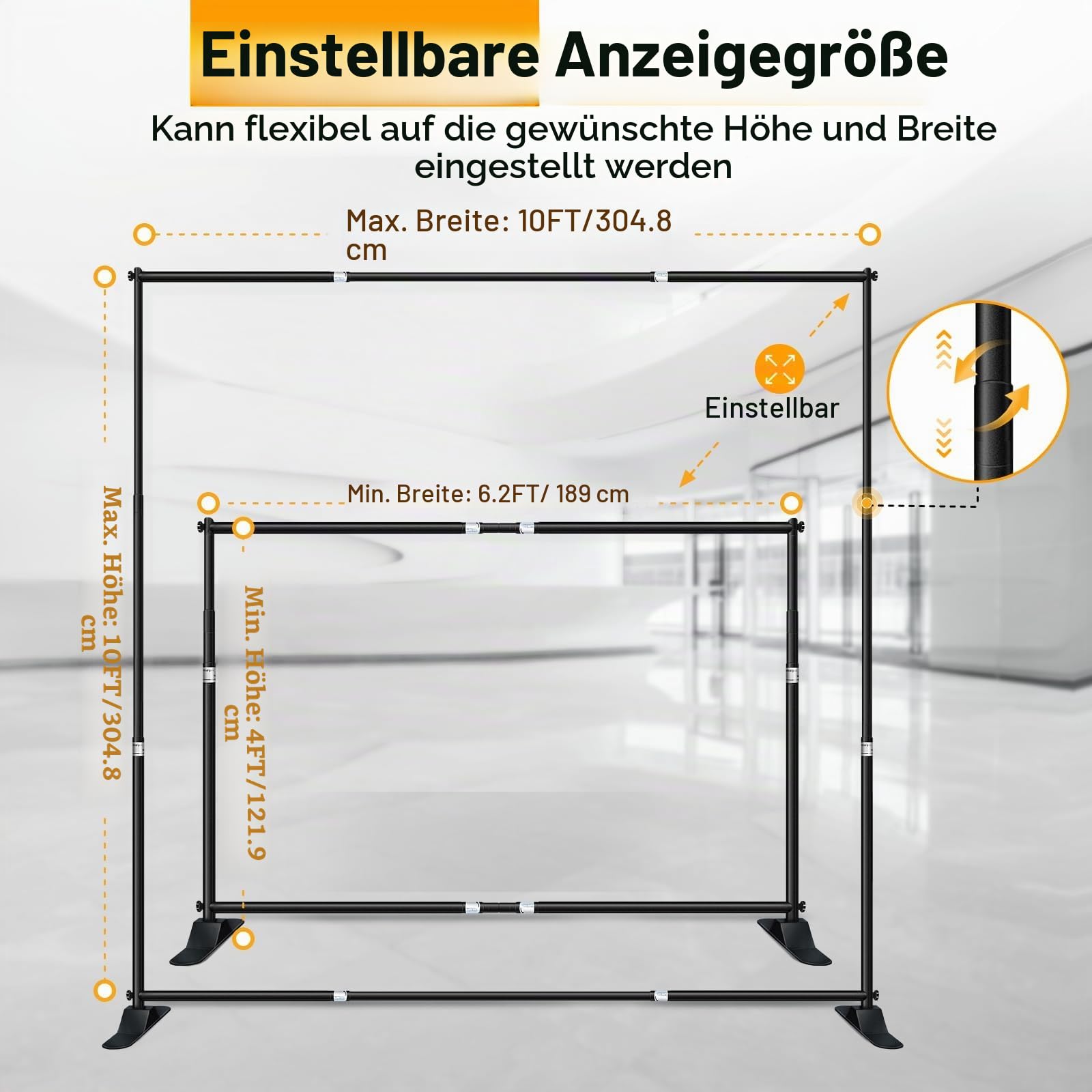 EMART Banner Ständer 3x3m, Hintergrund Ständer, Foto Hintergrundständer | Upgraded, Verstellbarer, Studio, Porträt und Produktfotografie, Fotografie