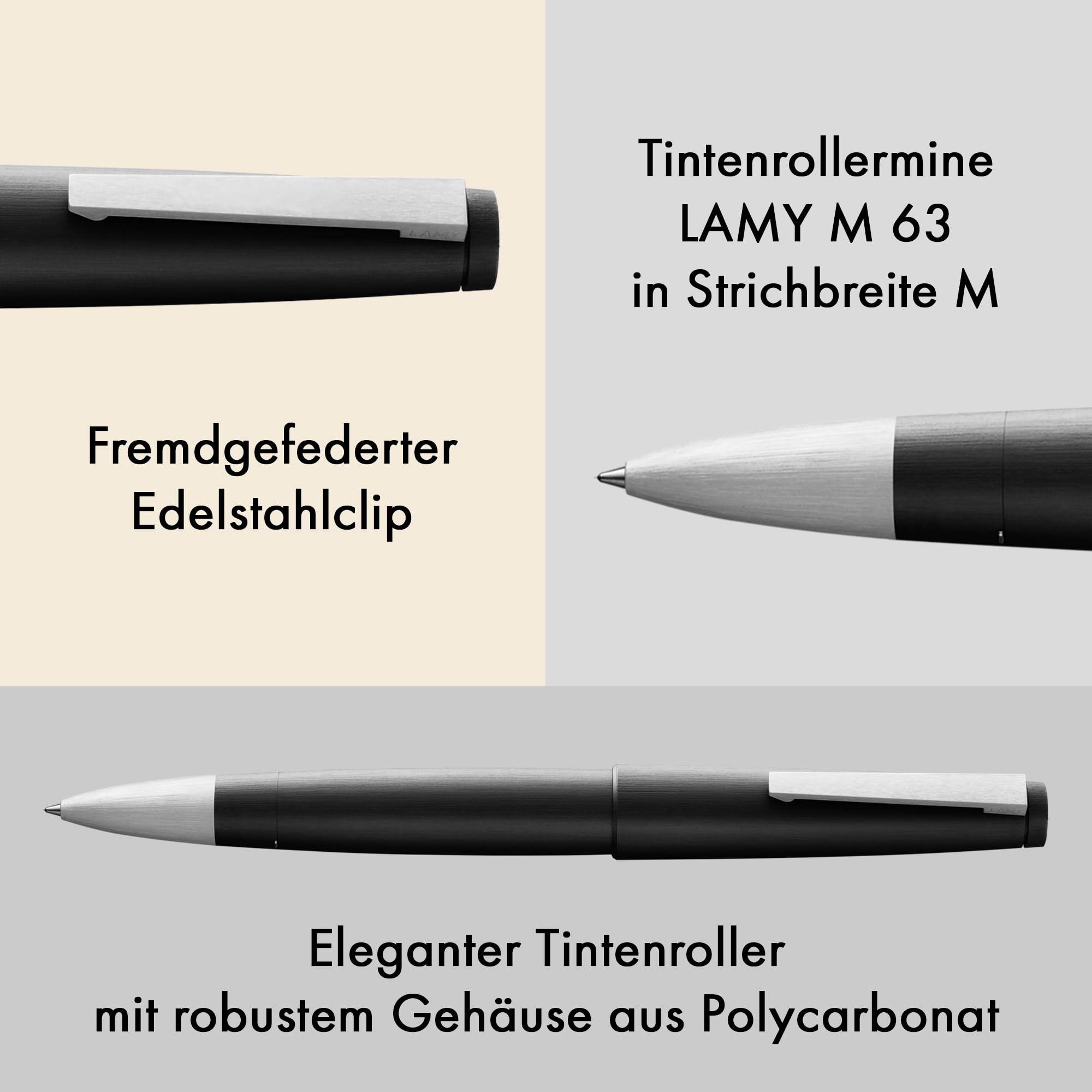 Lamy 2000 black Tintenroller in Strichbreite M | Lamy Tintenroller im robusten Gehäuse aus Polycarbonat – perfekt ausbalanciert – mit Tintenrollermine M 63 in schwarz