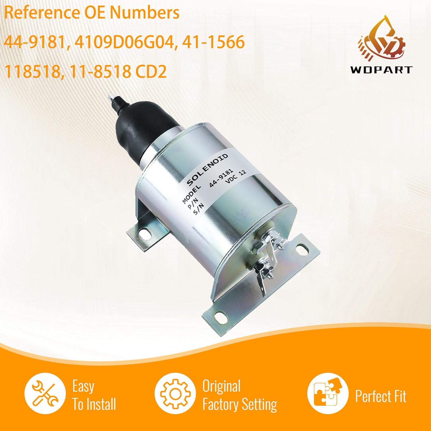 44-9181 Fuel Stop Solenoid 12V for Thermo King Replaces 41-1566 Fits SL100, SL200, SL300, SL400, TS200, TS300, TS500, TS600 Refrigeration Units
