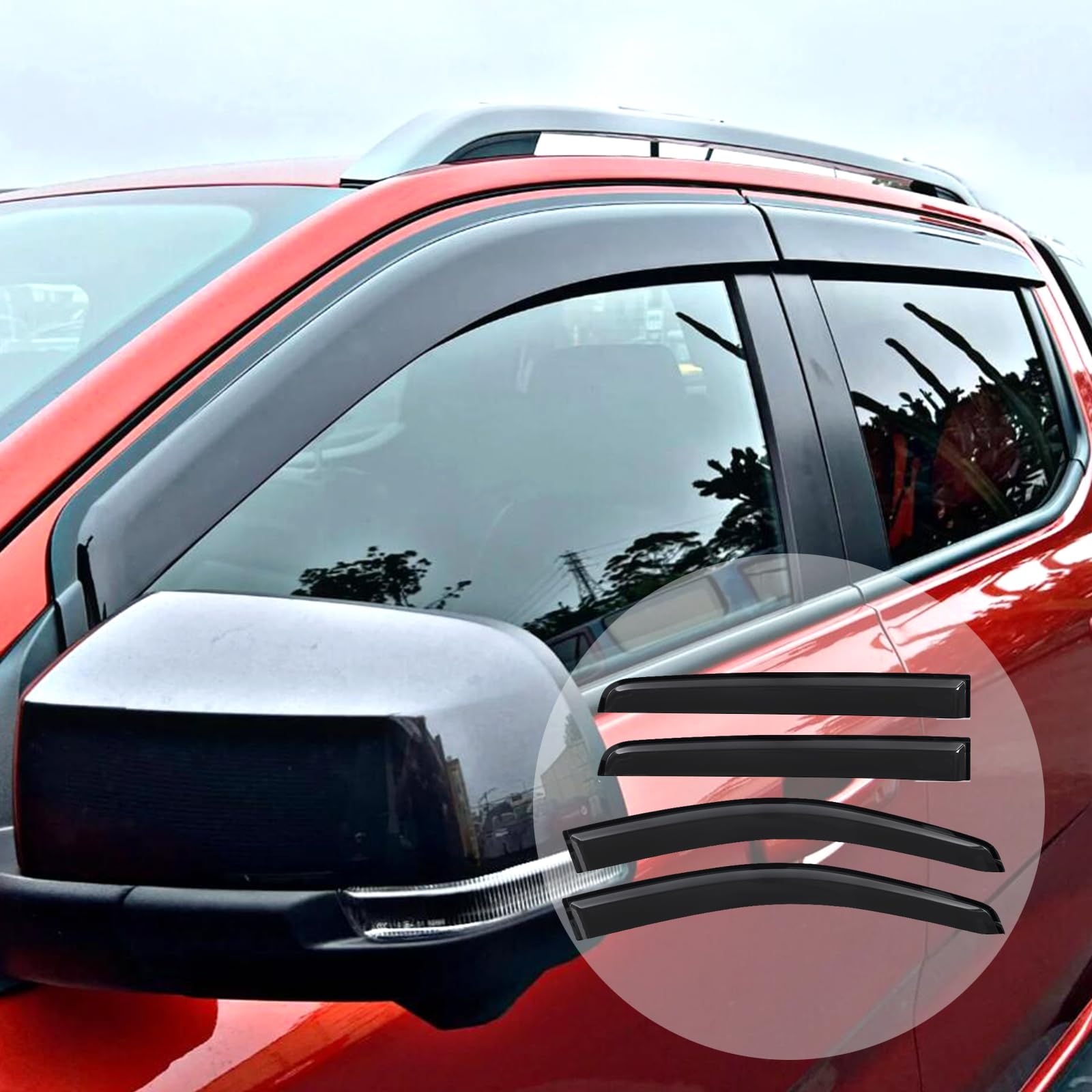 Compatible with Ford Ranger 2023 2024 2025, Wind Deflectors for T9 Ranger Raptor Wildtrak XL XLT Double CAB, Suitable compatible with ford Raptor Accessories (Car Window Rain Guard Shield)