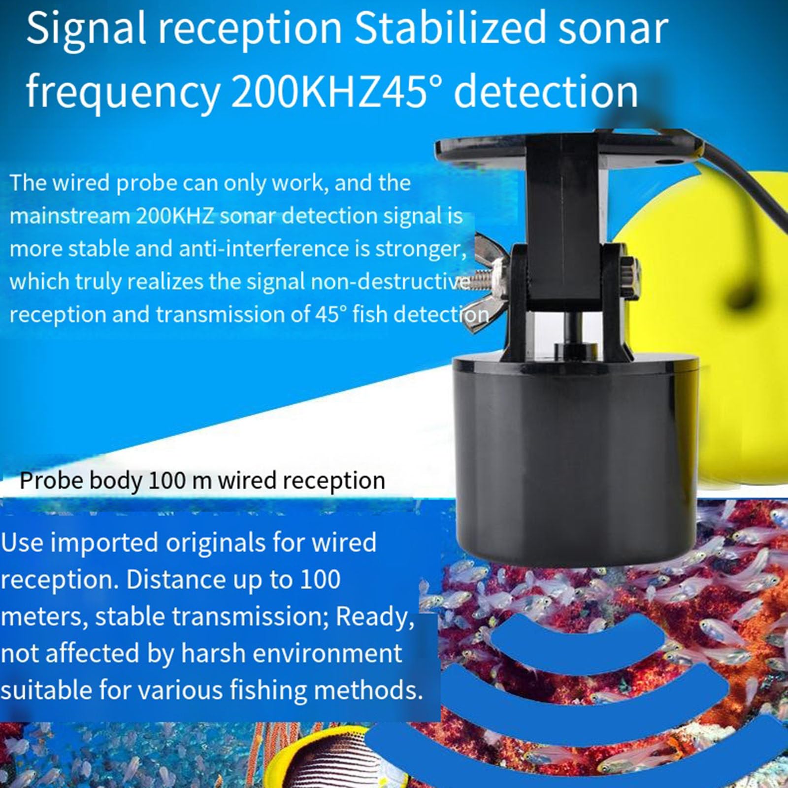 Sonar con cable, alarma de pesca, buscador de peces, sonda de profundidad subacuática, Detector de pesca, buscador de peces portátil, fácil de instalar