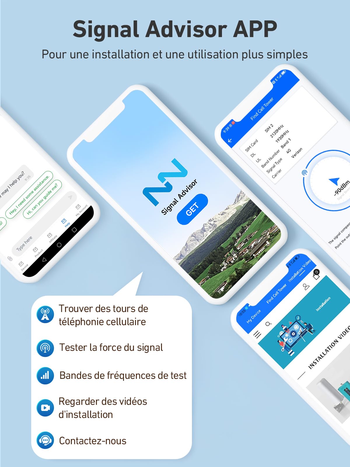 Amplificateur Reseau Mobile pour Bande 3 et 20, Amplificateur de Signal Cellulaire pour Maison Bureau, 5G 4G LTE GSM Répéteur à Gain élevé, Compatible avec Orange SFR Bouygues Telecom Free