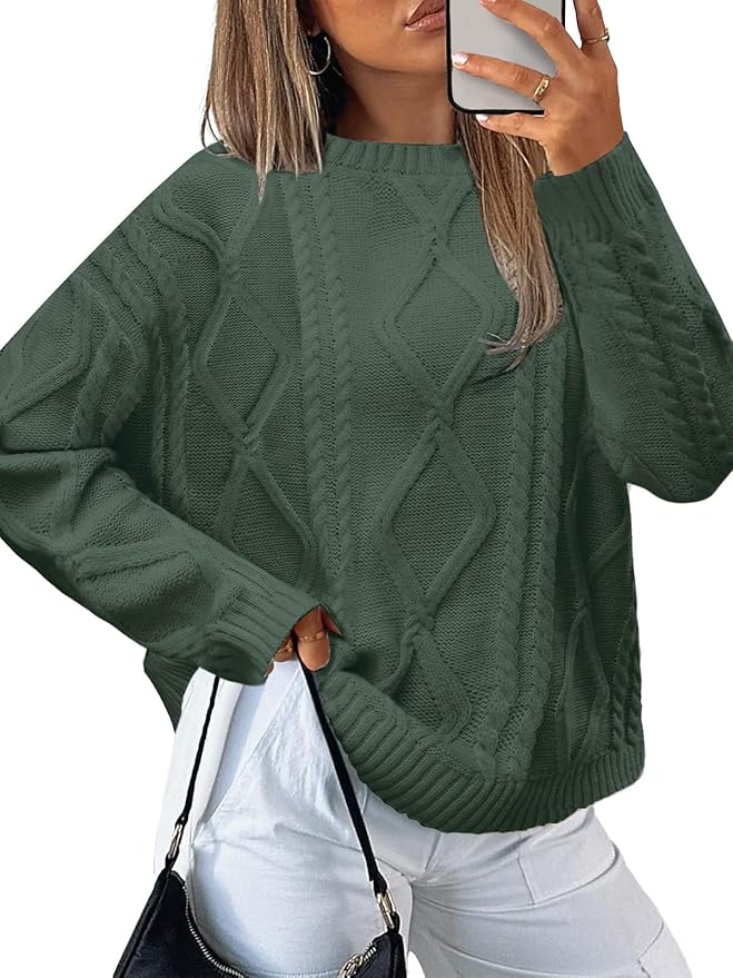 MixShe Women's Oversized Crewneck Cable Knit Sweaters