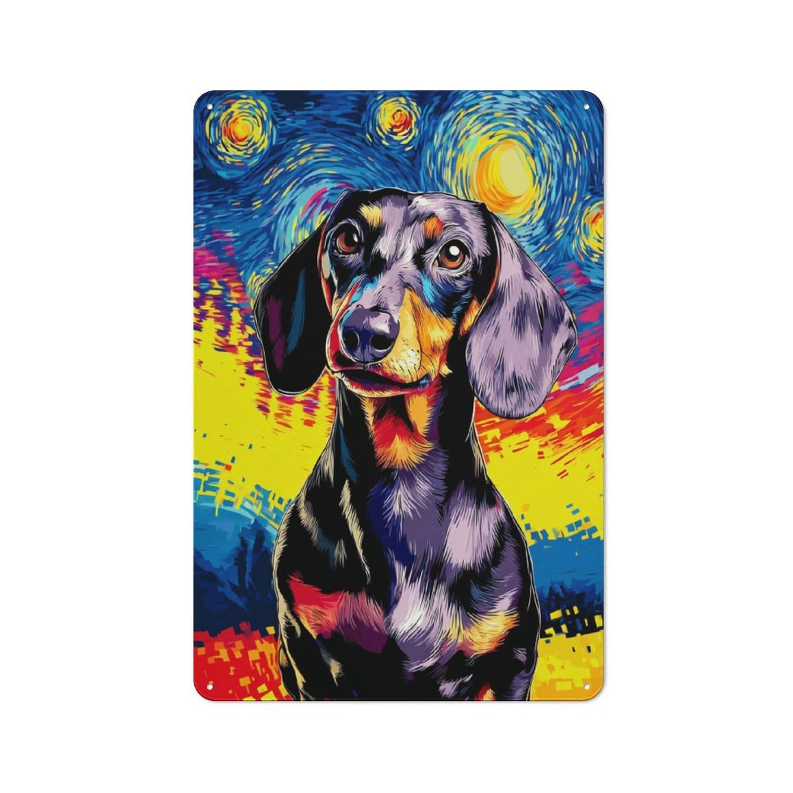 Junmoney Starry Night Dachshund Art Print Cafe Metal Sign 30X20cm, Shop Front Style Restaurant Wall Art For Takeaway, Bar, Kitchen Or Counter Area