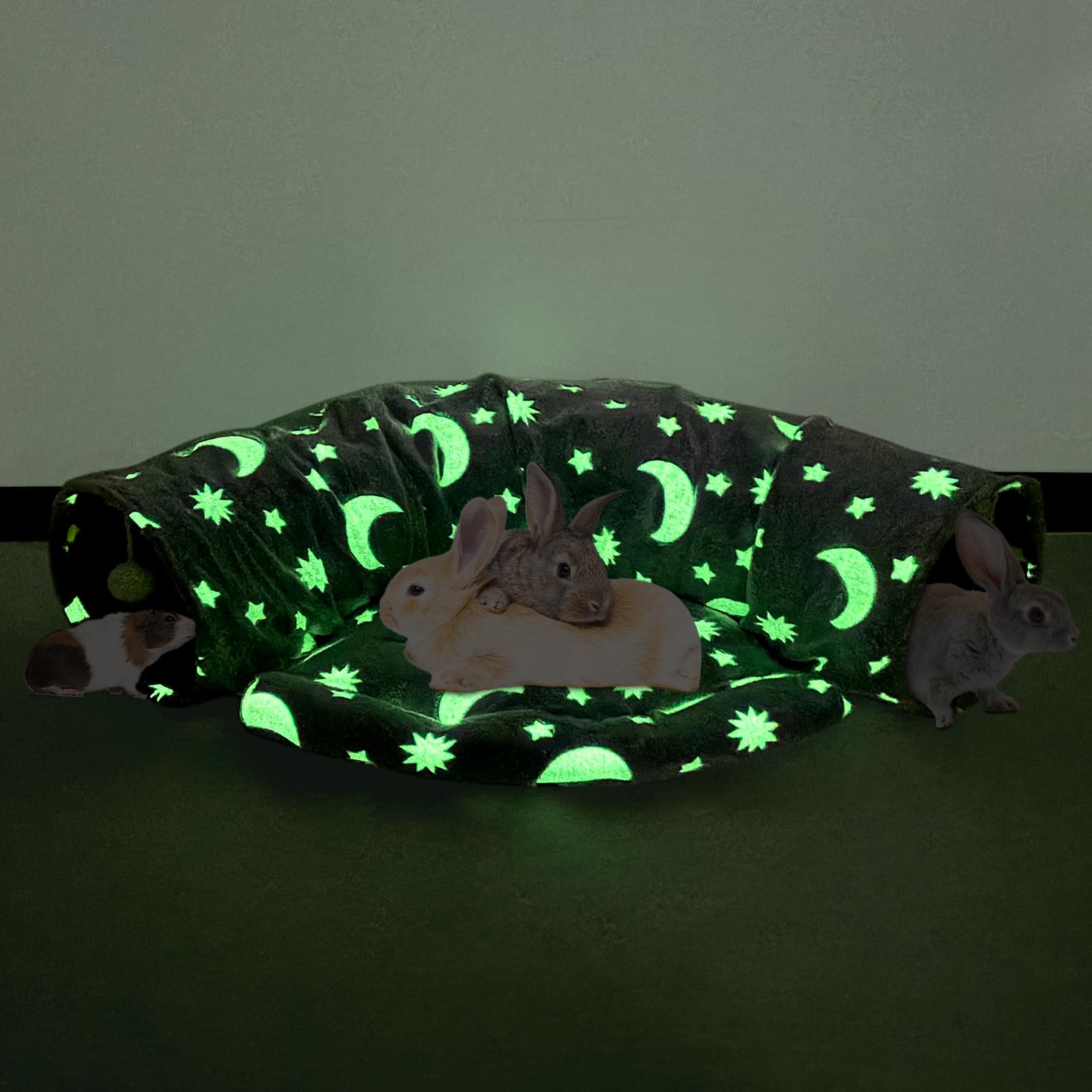 BWOGUE Hasentunnelbett, 2-in-1 zusammenklappbare Tunnelröhren, Spielzeug mit abnehmbarer Matte, Versteck für Katzen, Kätzchen, Kaninchen, Meerschweinchen, Kätzchen