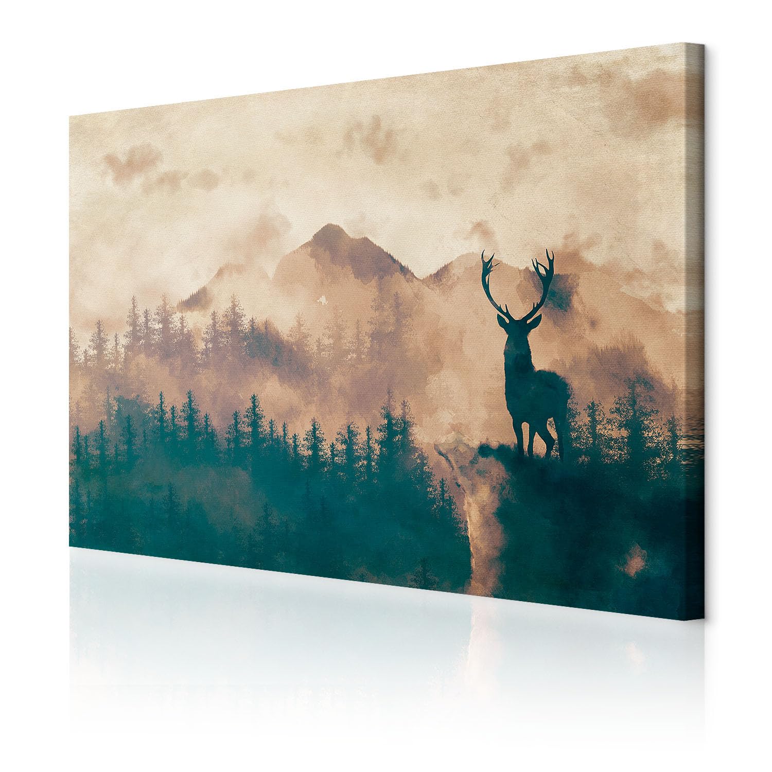 decomonkey Impression sur Toile Cerf Nature 90x60 1 Pièce Cadre en Bois
