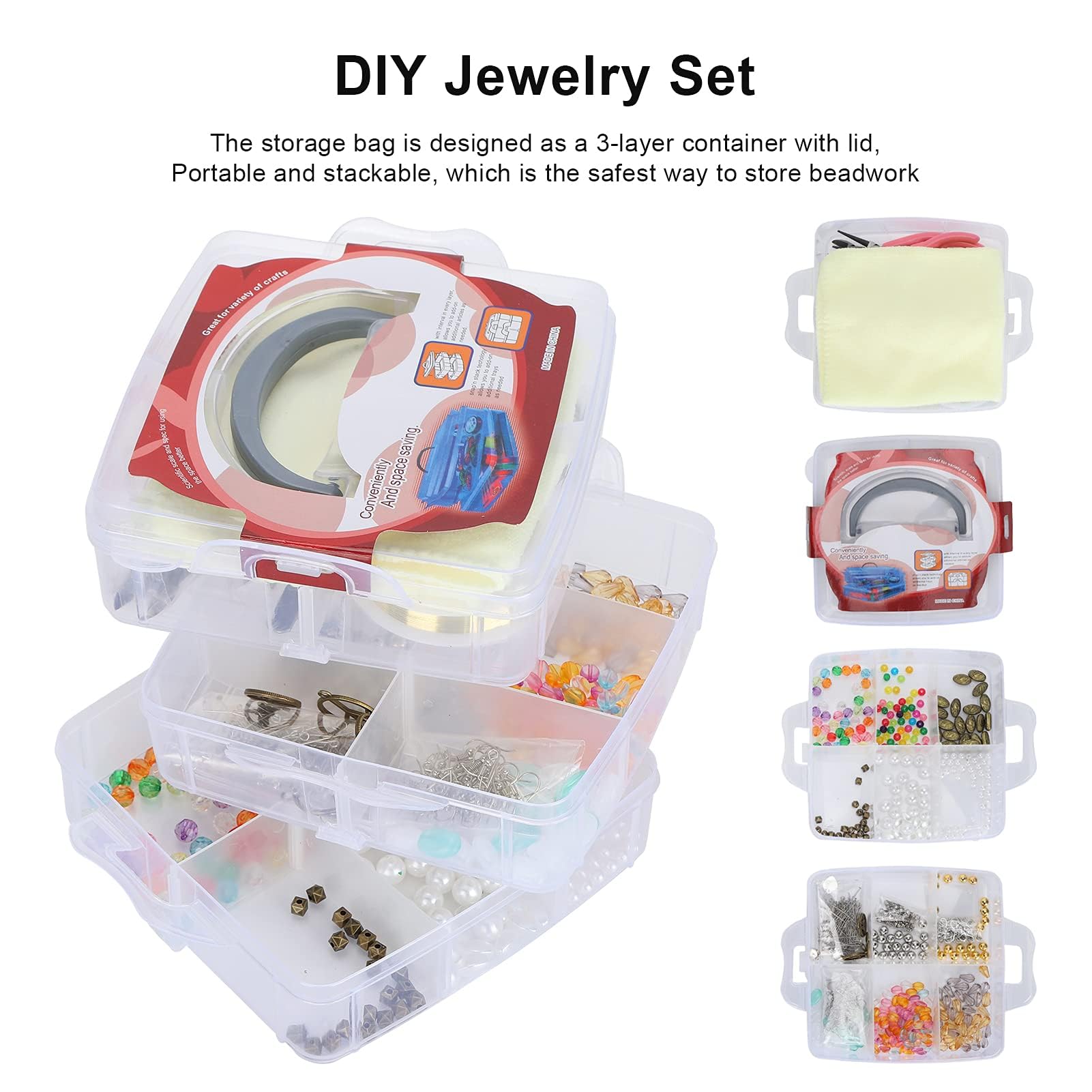 Kit di forniture per la creazione di gioielli da 804 pezzi, materiali fai-da-te per gioielli con strumenti per perline, set per la realizzazione di collane, braccialetti e
