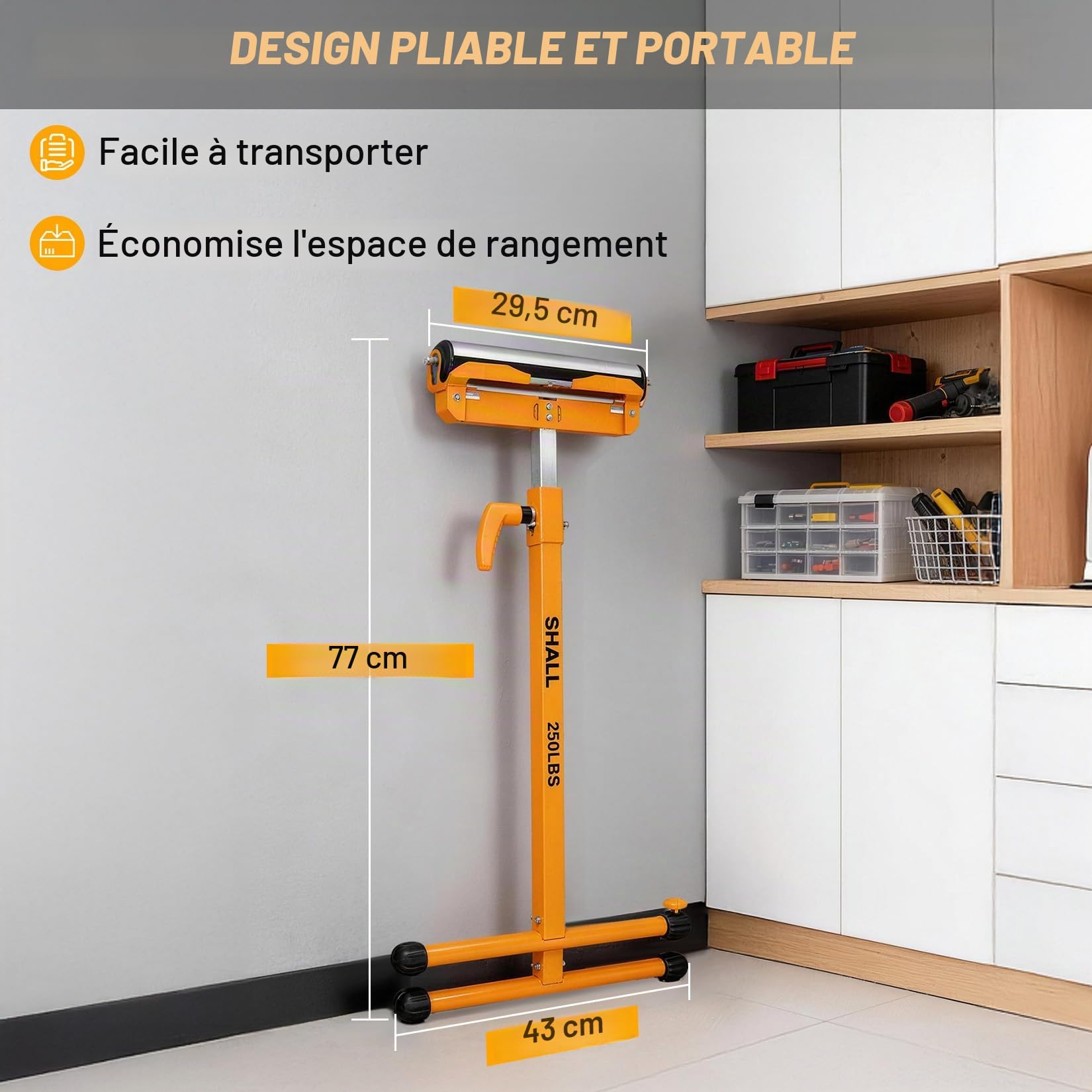 Shall Lot de 2 supports à rouleaux pliants – Capacité de charge de 113,4 kg – Hauteur réglable de 70 à 109 cm – Pour sciage à table – Travail du bois