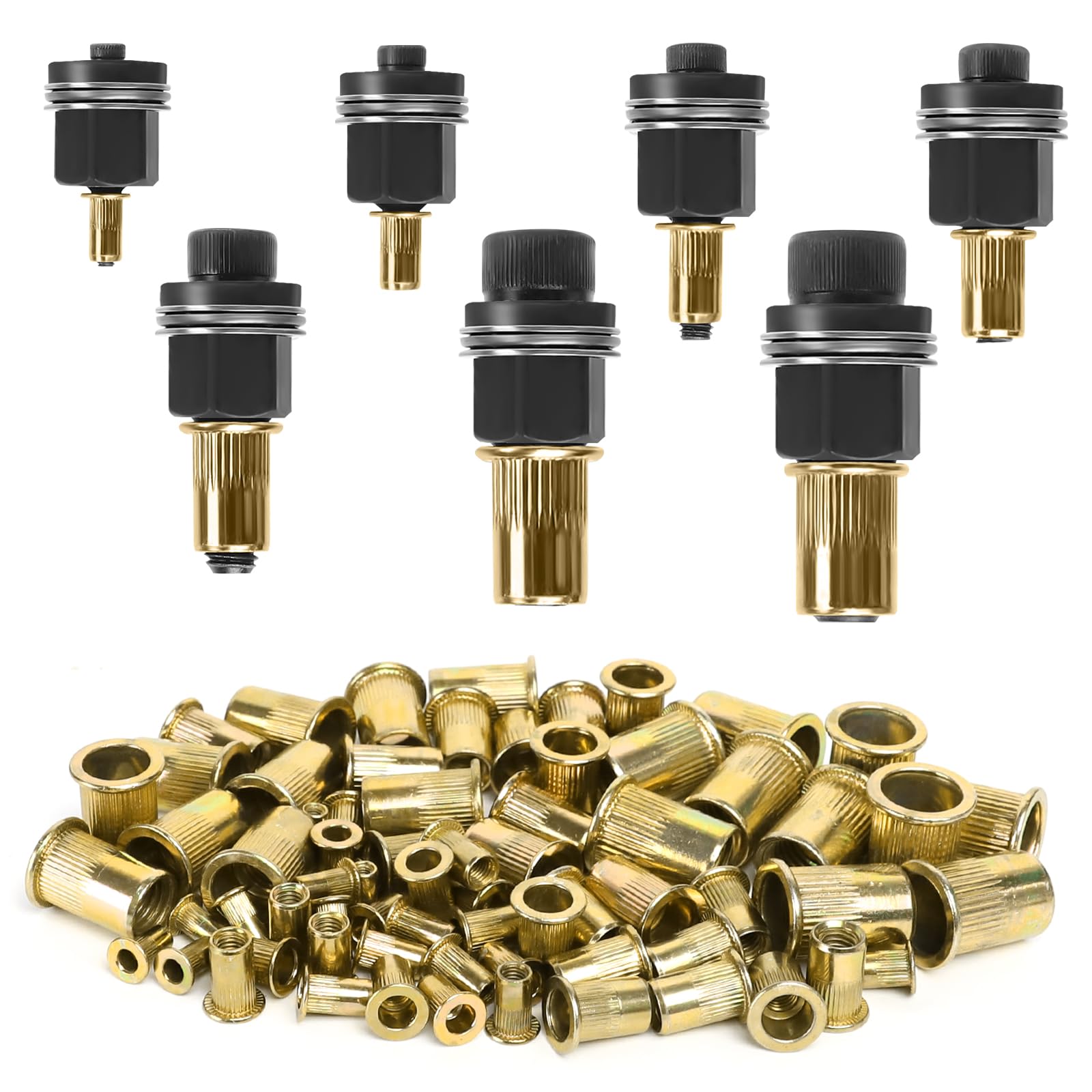 7 Stücke Nietmutternzange Set, für M3, M4, M5, M6, M8, M10, M12 Nietenzange Nietmuttern, Nieten Set Nietmutter Werkzeug, Manuelle Nietmaschine, Enthält Jeweils 10 Stück Muttern