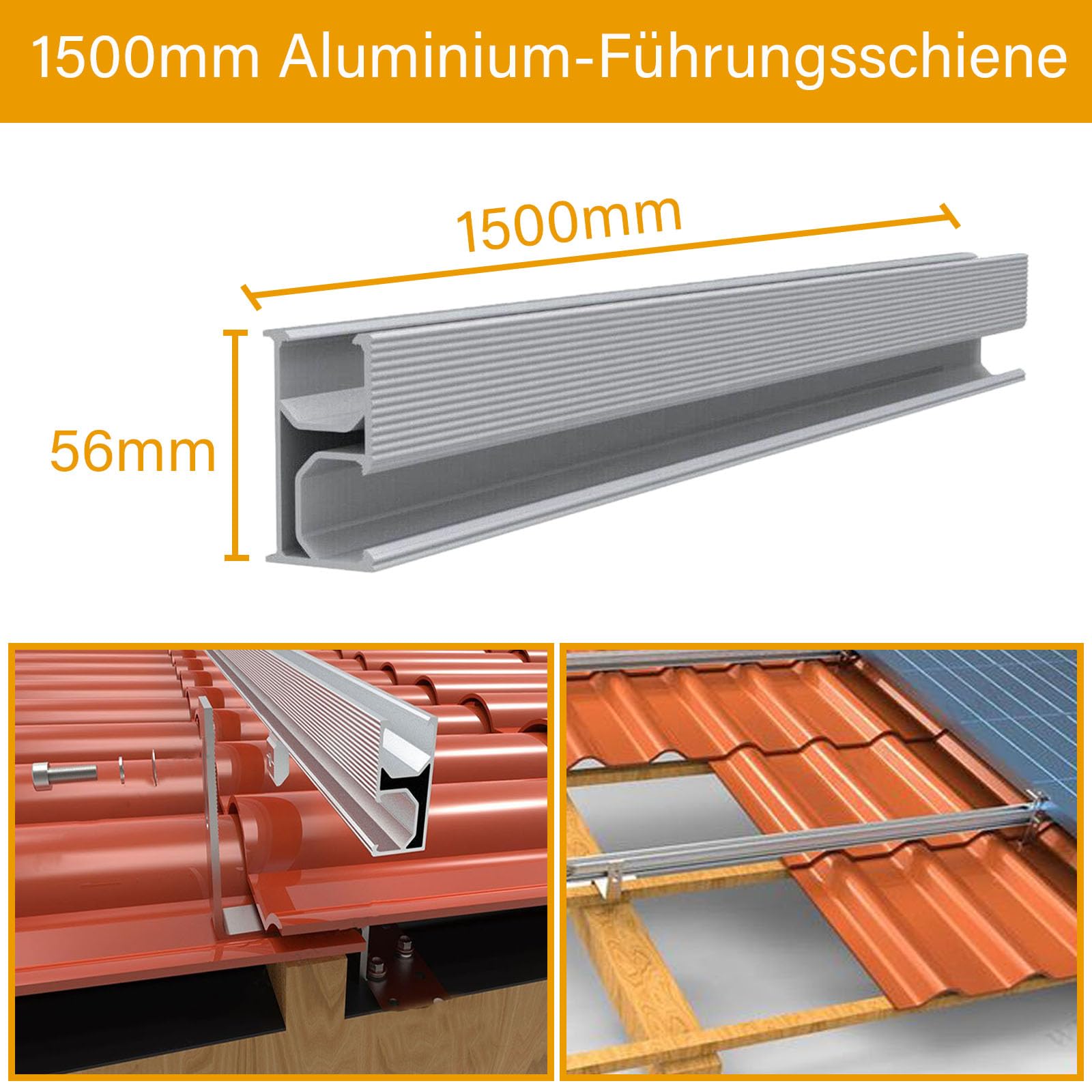 TEOV Soporte de techo para módulos solares PV, kit de montaje de tejas con riel de montaje de 1500 mm y gancho para techo, fijación de panel solar con abrazadera final y abrazadera central de 30 mm,