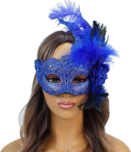 Miniatura 1 de Burlesque - Máscara de plumas para mascarada máscaras de encaje Mardi Gras para mujer disfraz de plumas de pavo real máscara de brocado veneciano