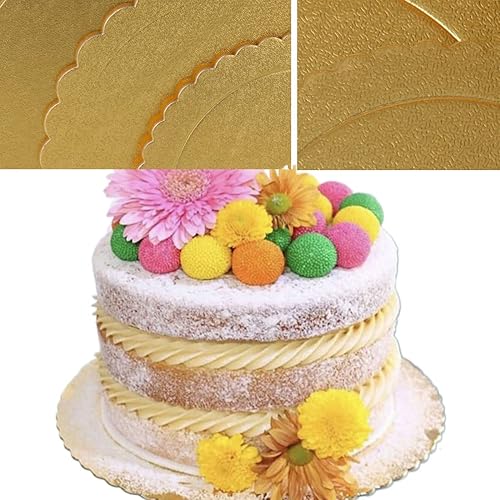 Miniatura 7 de Jilukibo Tableros redondos desechables para tartas, a prueba de grasa, base circular de 8 pulgadas, bandeja de cartón dorado y plateado para