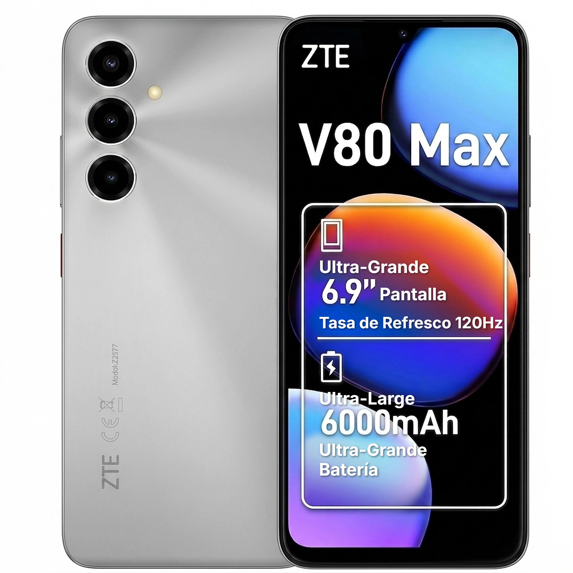 Smartphone ZTE Blade V80 Max 4GB/ 128GB/ 6.9"/ Plata