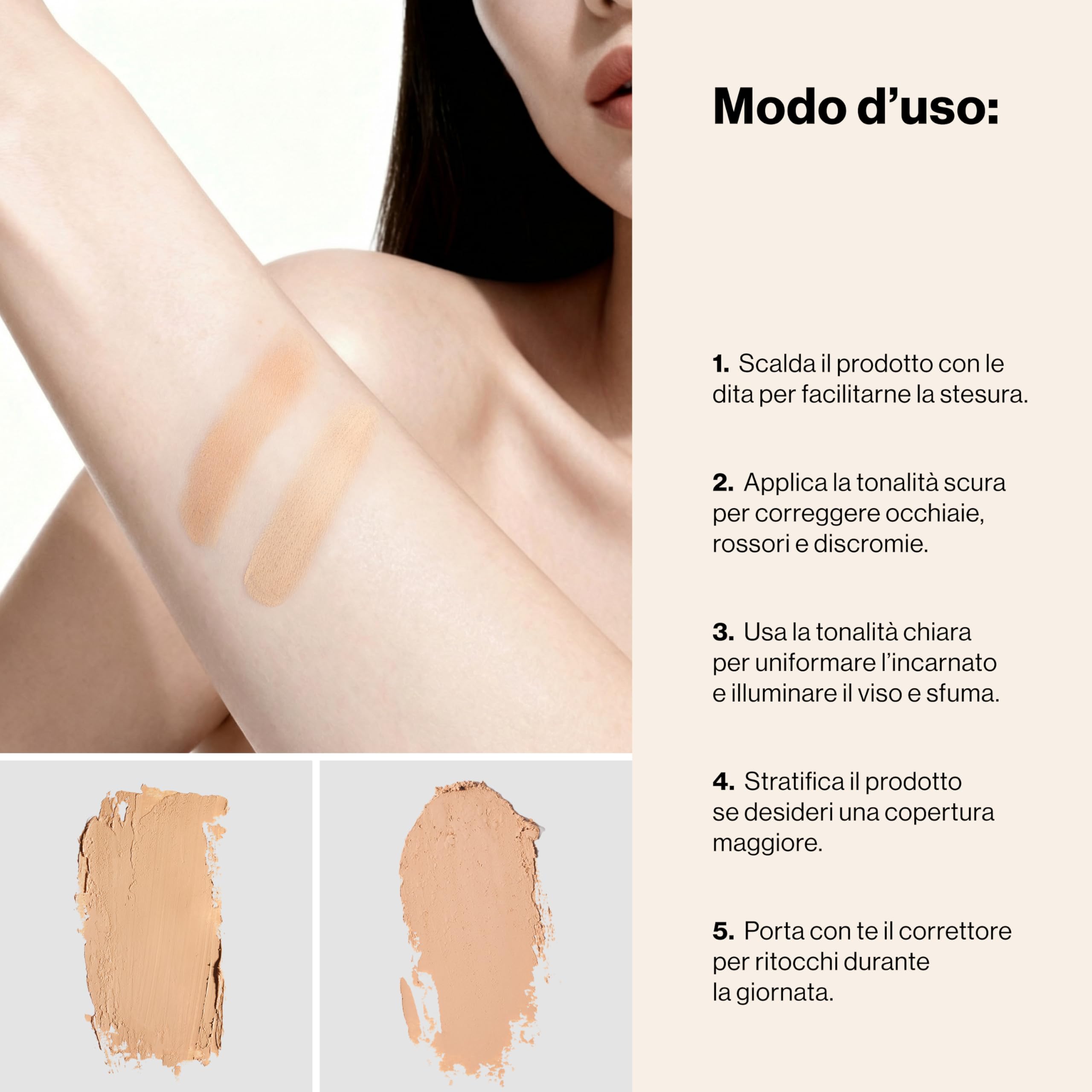 Correttore Compatto Opaco Doppia Tonalità REBEYA SUEÑO LIBRE 01 Chiaro Anti-Lucido Lunga Durata Made in Italy