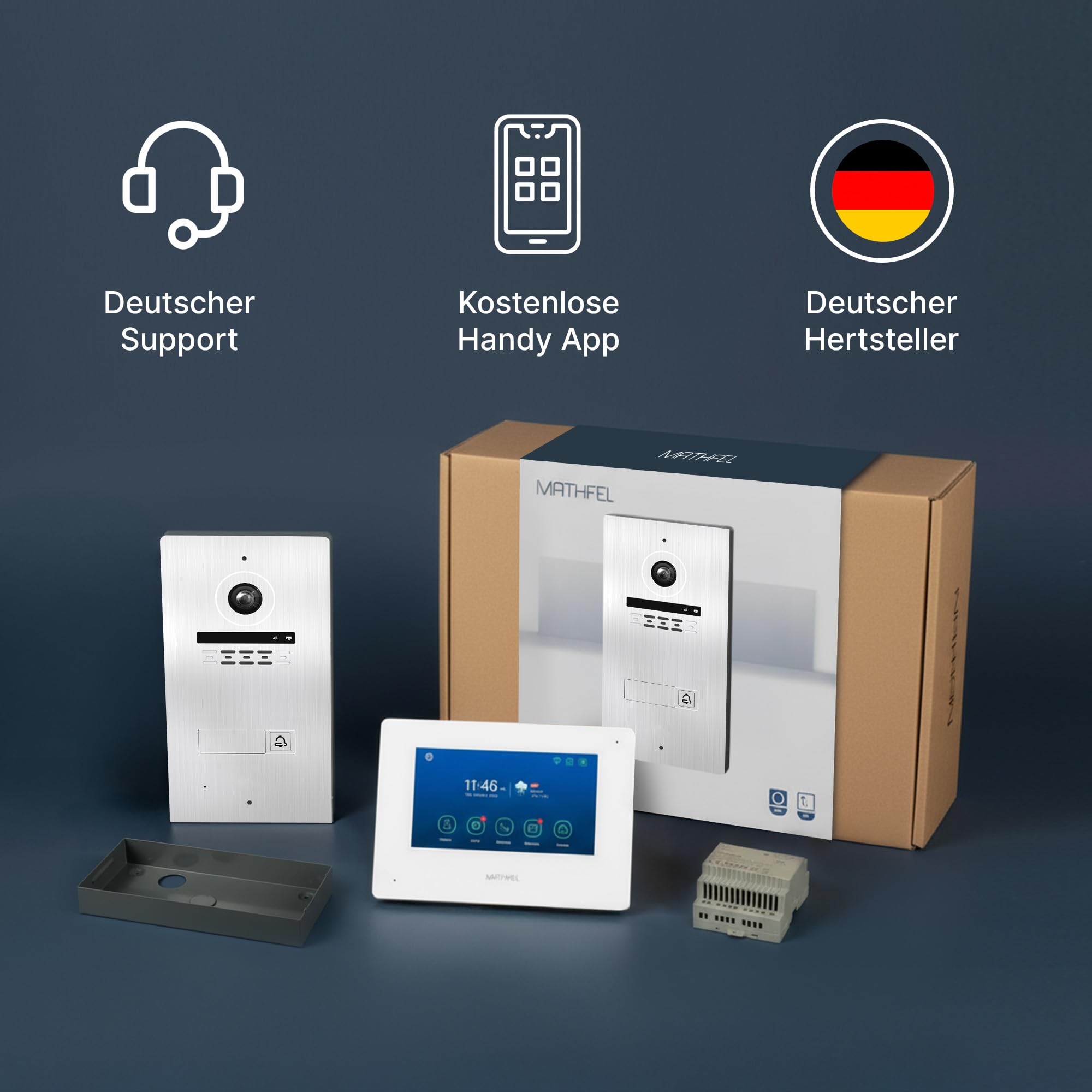 Mathfel 1 Familienhaus 2 Draht Bus WLAN Video-Türsprechanlage, 3x7 Zoll Monitor mit Full HD 2 Megapixel 170 Grad Weitwinkelkamera -Außenstation in Silber mit RFID