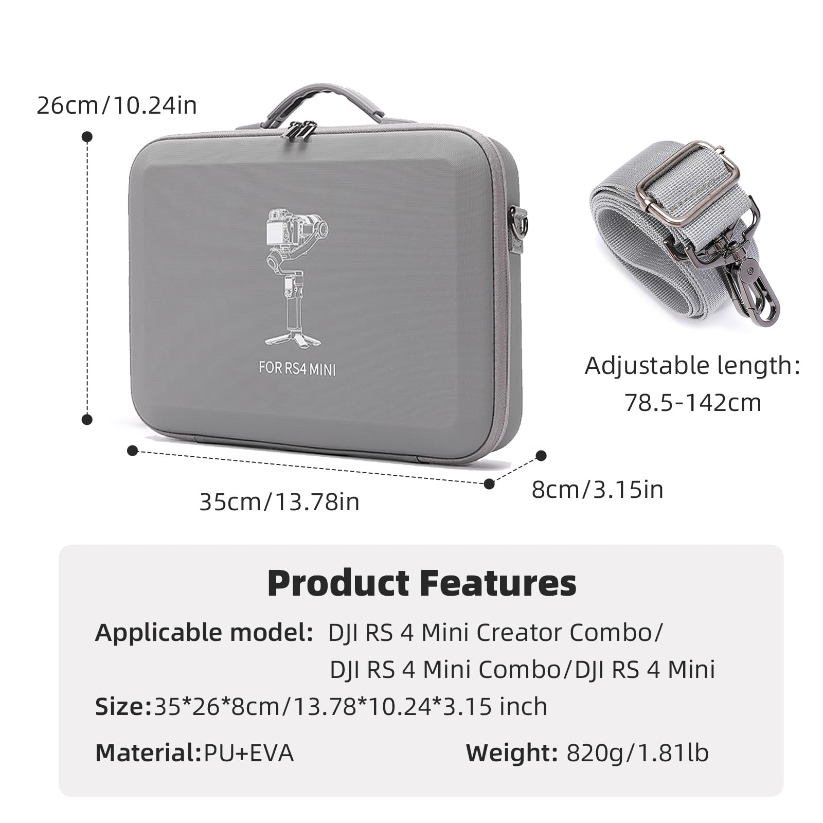 Custodia per DJI RS 4 Mini, Custodia portatile impermeabile per DJI RS 4 Mini Creator Combo con cintura per la spalla