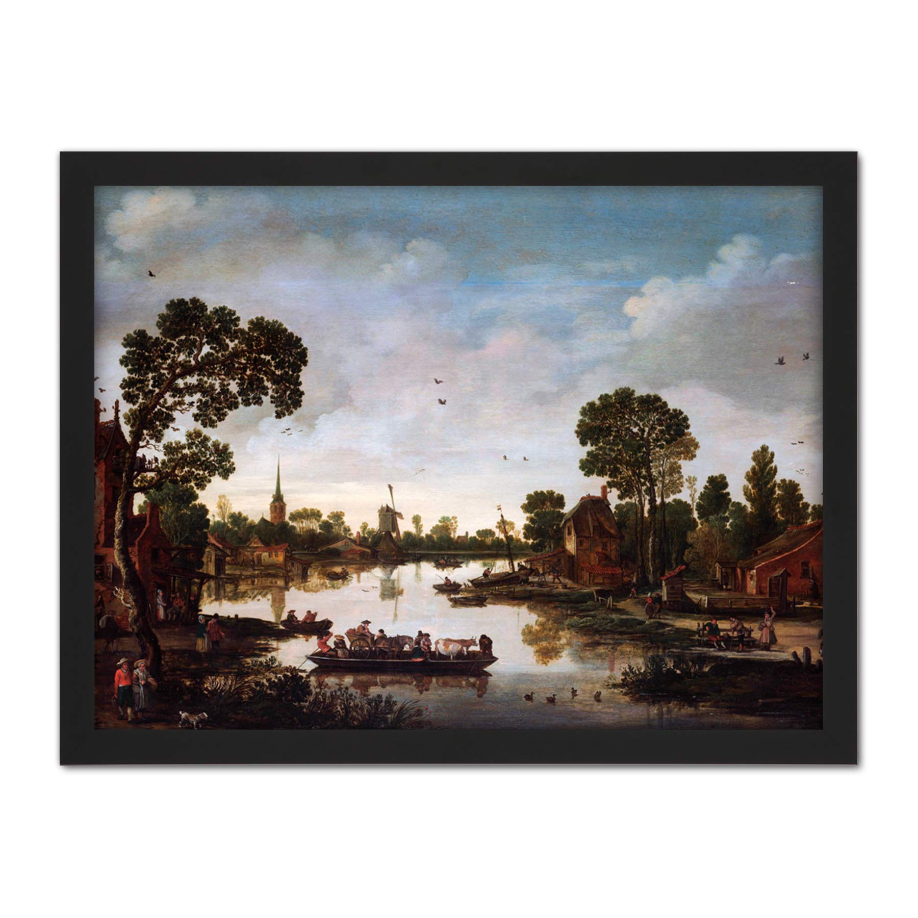 Artery8 Van De Velde Cattle Ferry Boat Landscape Painting Artwork Framed Wall Art Print 18X24 Inch