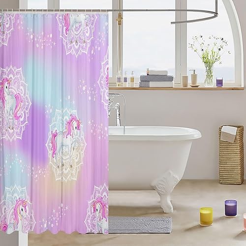 Vista 26 de Erosebridal Kids Tie Dye Shower Curtain, Girls Bohemian Hippie Bath Curtain, Watercolor Psychedelic Bathroom Accessories, Waterproof Polyester