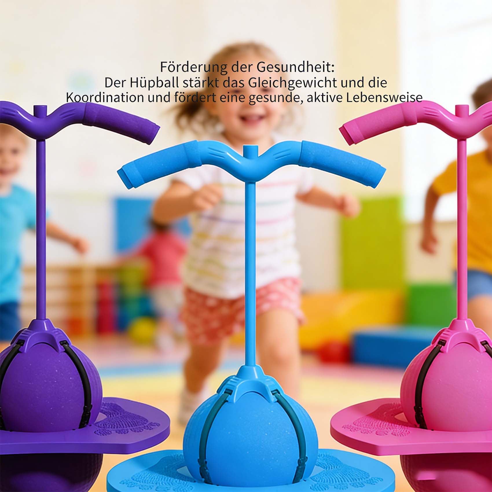 Balance Jump Board Ball Kids, 2026 Neu HüPfball mit Griff, HüPfball Kinder mit Stange, Pogo Sprungball, Rutschfeste Unterseite, Ideal füR Indoor & Outdoor Balance-Training