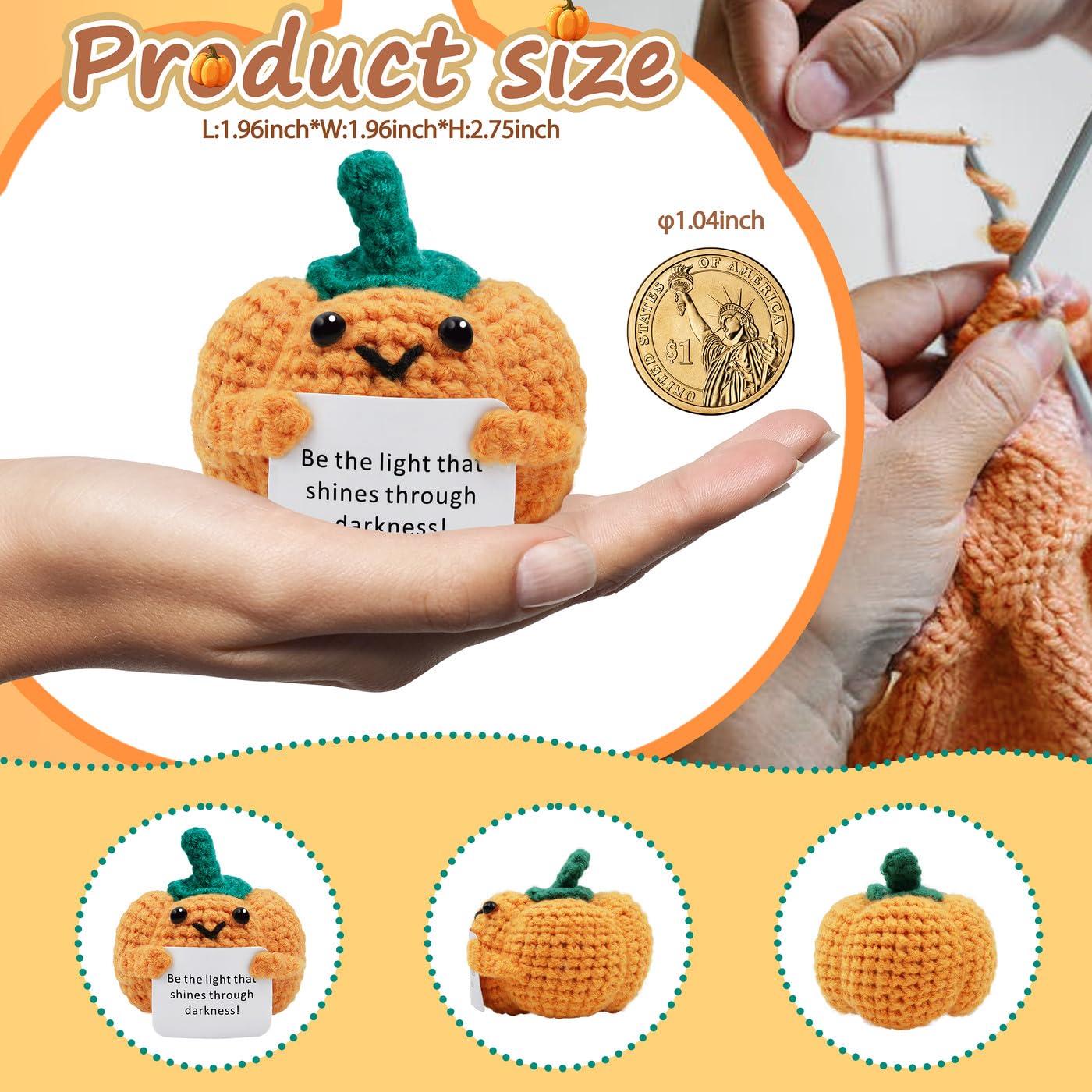 AWARDSEN Pumpkin Decor Emotional Support Crochet Pumpkin Positive Gifts for Women Men Cute Stuff Pumpkins Ornament Autumn Decorations - Image 3
