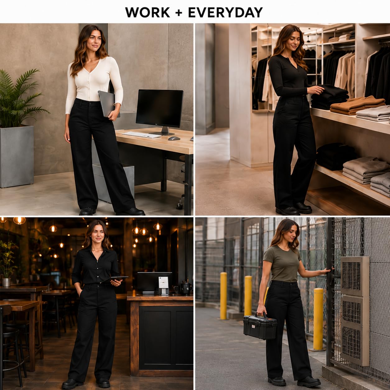 Dickies Pantaloni da lavoro da donna a gamba larga, vita media, vestibilità regolare, con tasche, per ufficio, uniformi, uso casual, nero, 50