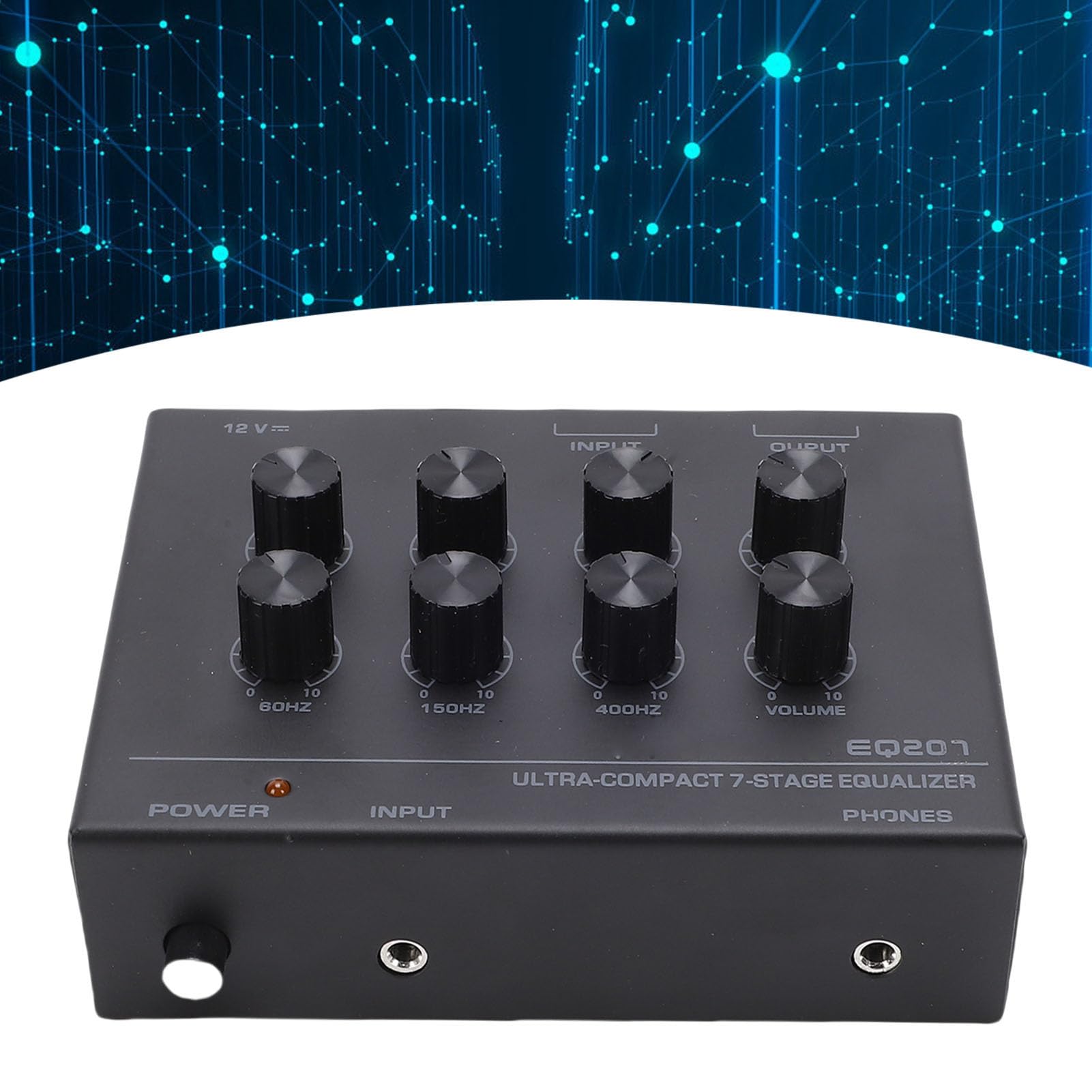 Topiky 7-Band-Sound-Equalizer, 2-Kanal-Digital-Sound-Equalizer mit 3,5-mm-Kopfhöreranschluss, für die Höhen- und Bassanpassung Im Heimauto (EU)