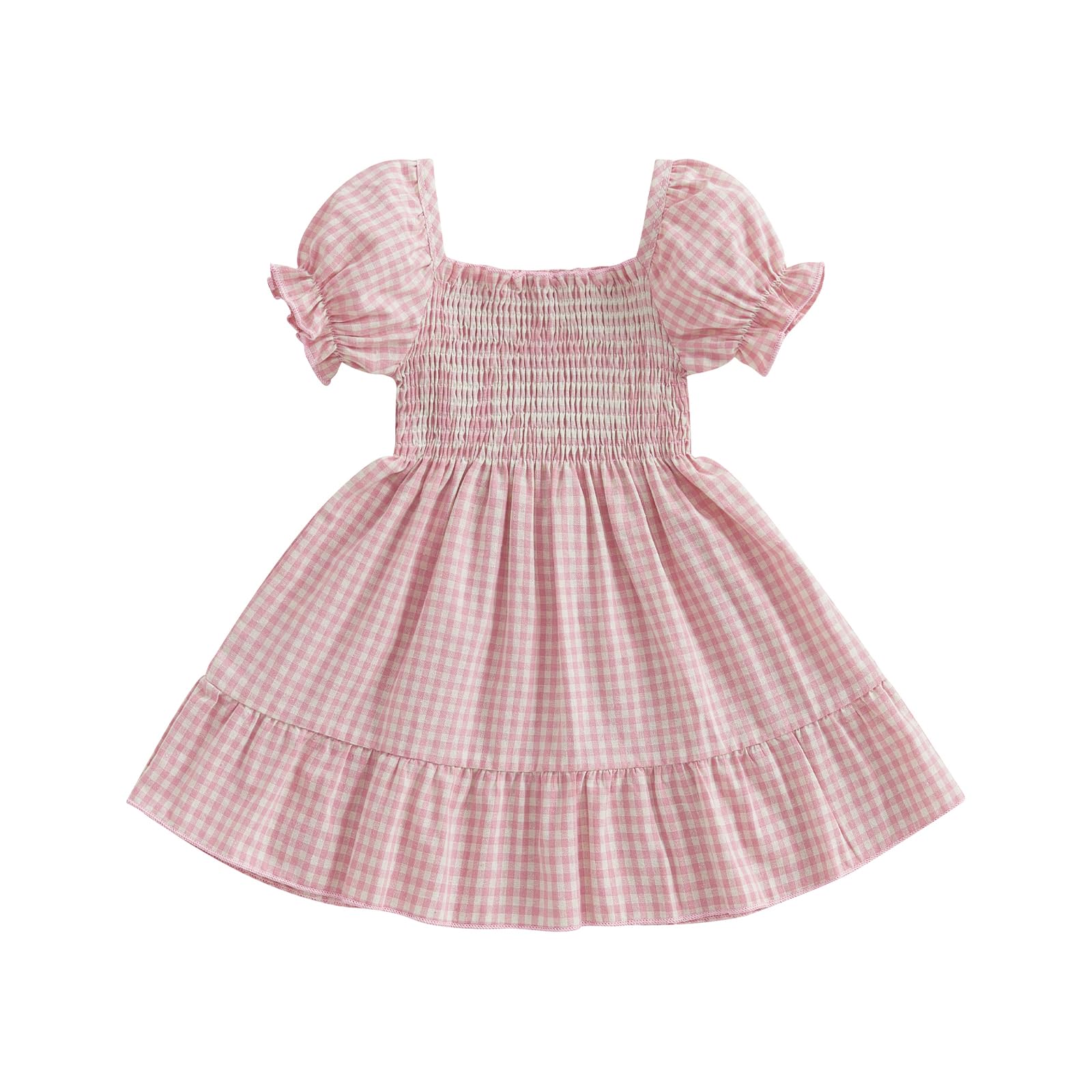 Toddler Girl Dress Plaid Baby Dress Short Sleeve Pincess Sundress Girls Summer Clothes (Pink, 2-3 Years)