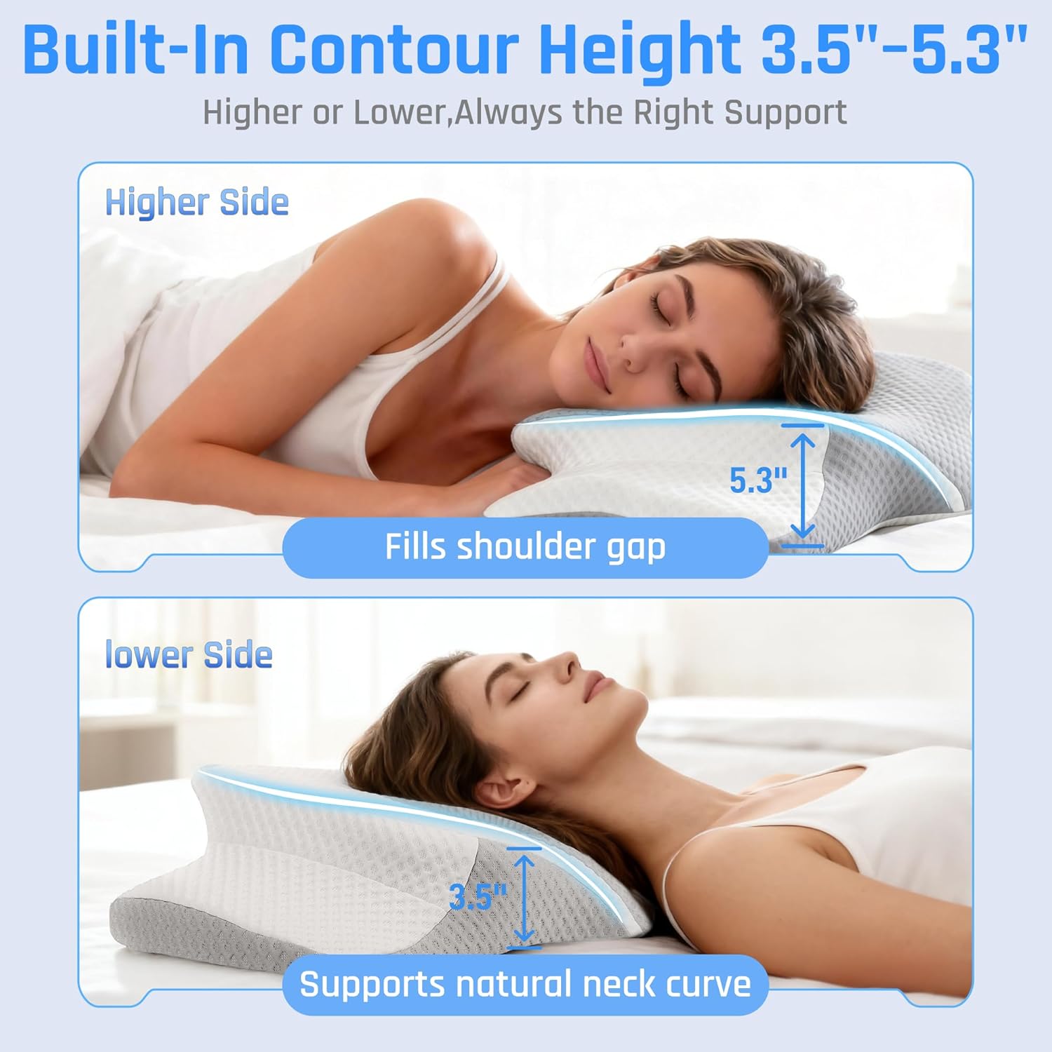 AlignCore Cervical Neck Pillow - Ergonomic Firm Memory Foam Bed Pillows for Sleeping, Neck Pillows for Pain Relief, Back and Side Sleeper Pillow