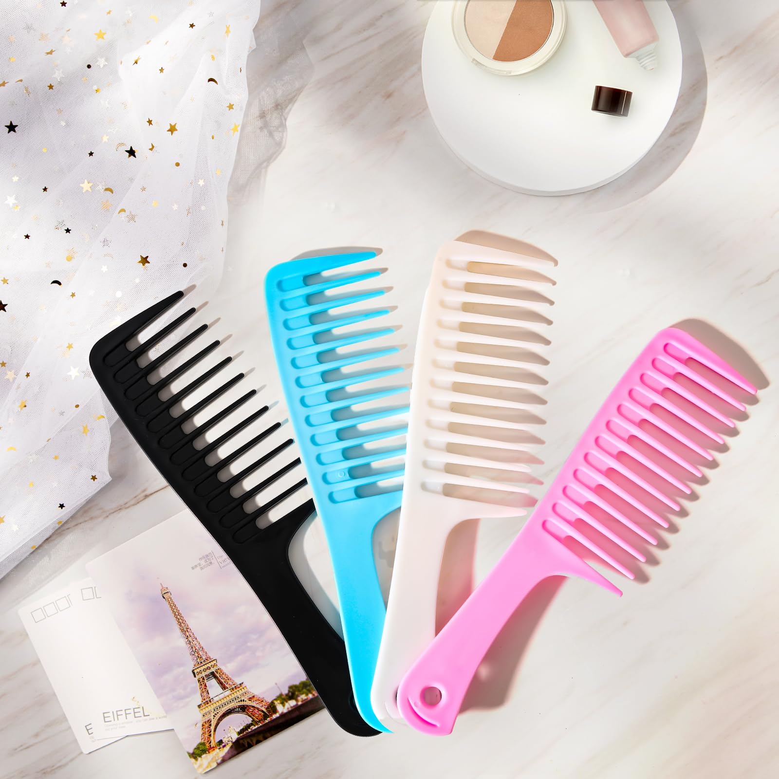 2 peines de dientes anchos para cabello rizado, peine desenredante grande para cabello húmedo o seco, peine de ducha para mujeres y hombres (negro-blanco)
