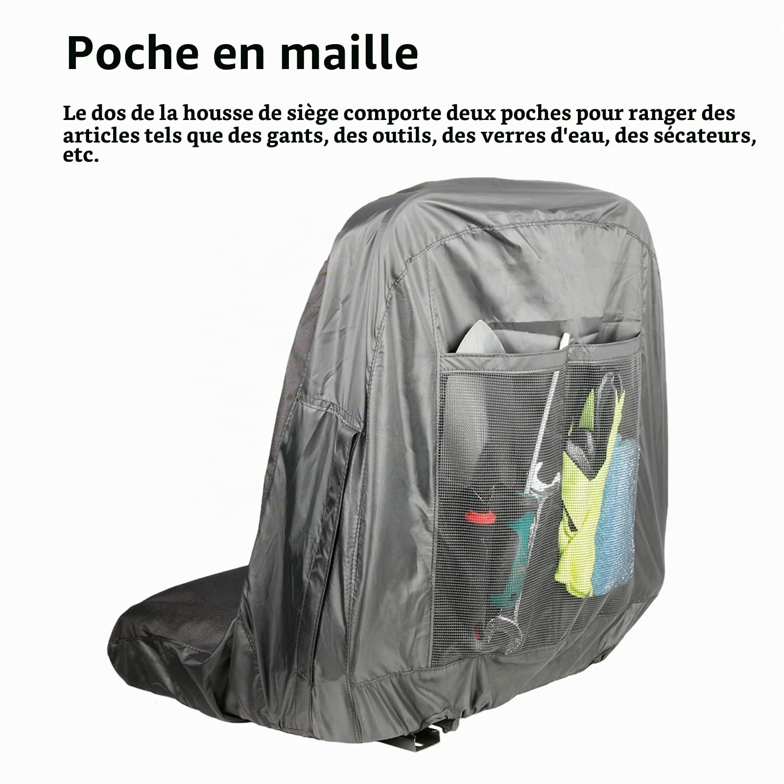 Housse de Siège, Housse de siège de Tracteur imperméable avec 2 Poches de Rangement, pour Tondeuse autoportée(Taille L, Noir)