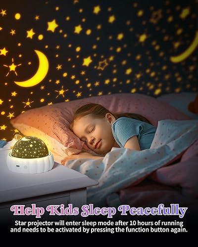 Miniatura 6 de Proyector de estrellas de luz nocturna para niños, juguetes para niñas de 3 a 8 años, 3 temas de proyección, 7 modos de iluminación, rotación de 360