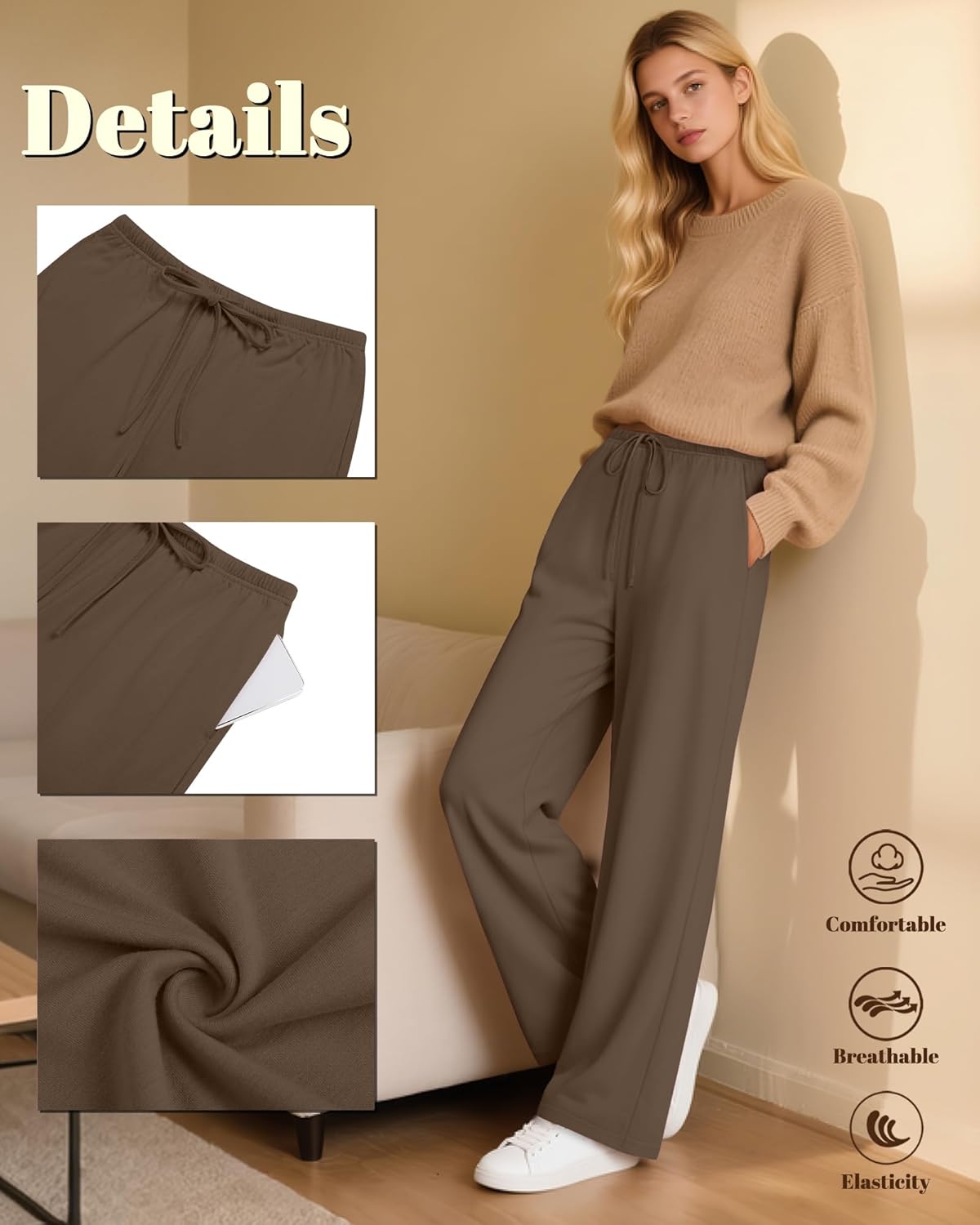 4 Pack Women's Lounge Pants Comfy Wide Leg Yoga Pant Drawstring Loose Baggy Sweatpants Open Bottom with Pockets - Image 4