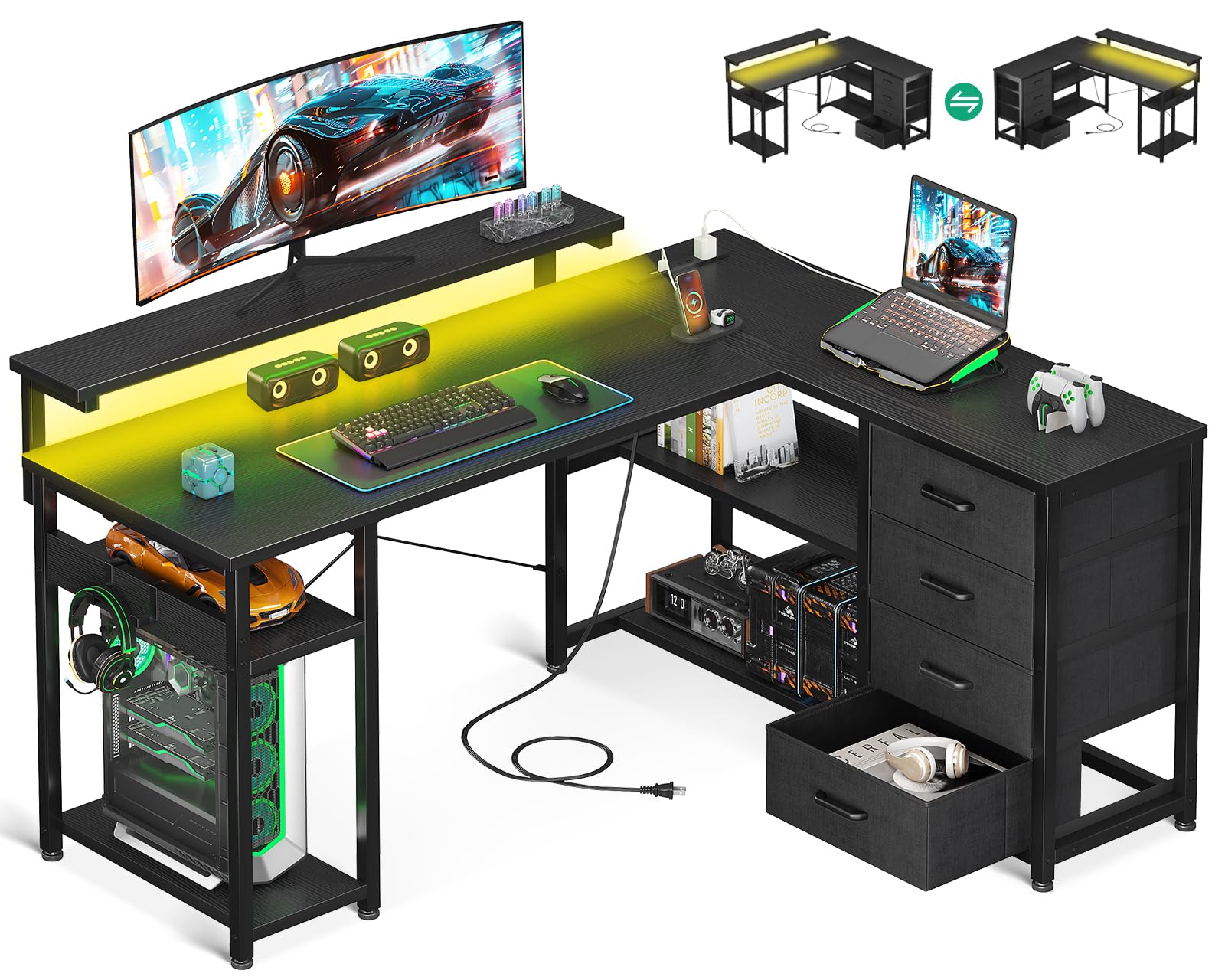 Amazon | AODK ゲーミングデスク 引き出し4杯付き パソコンデスク