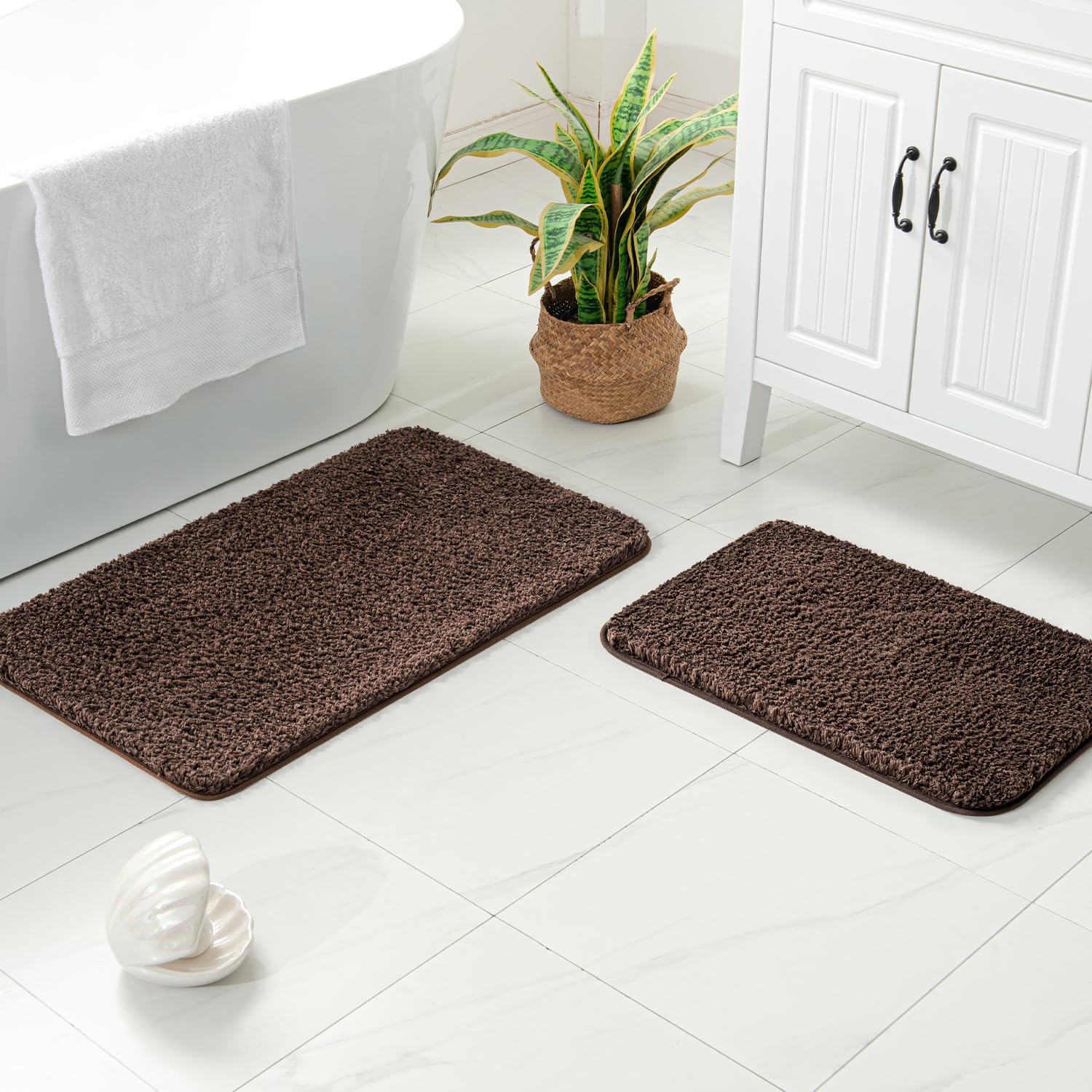 MIULEE Microfiber Bathroom Rugs and Mats Sets 2 Pieces Extra Thick Non Slip Bath Mat Absorbent Soft Shaggy Washable Quick Dry Rug for Bath Room Floor