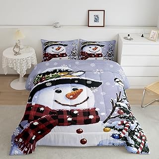 Kids Christmas Theme Bedding Set Xmas Snowman Comforter Set for Boys Girls Merry Christmas Comforter Funny Cute Decor Quilt Set Bedroom Collection 3Pcs Queen Size