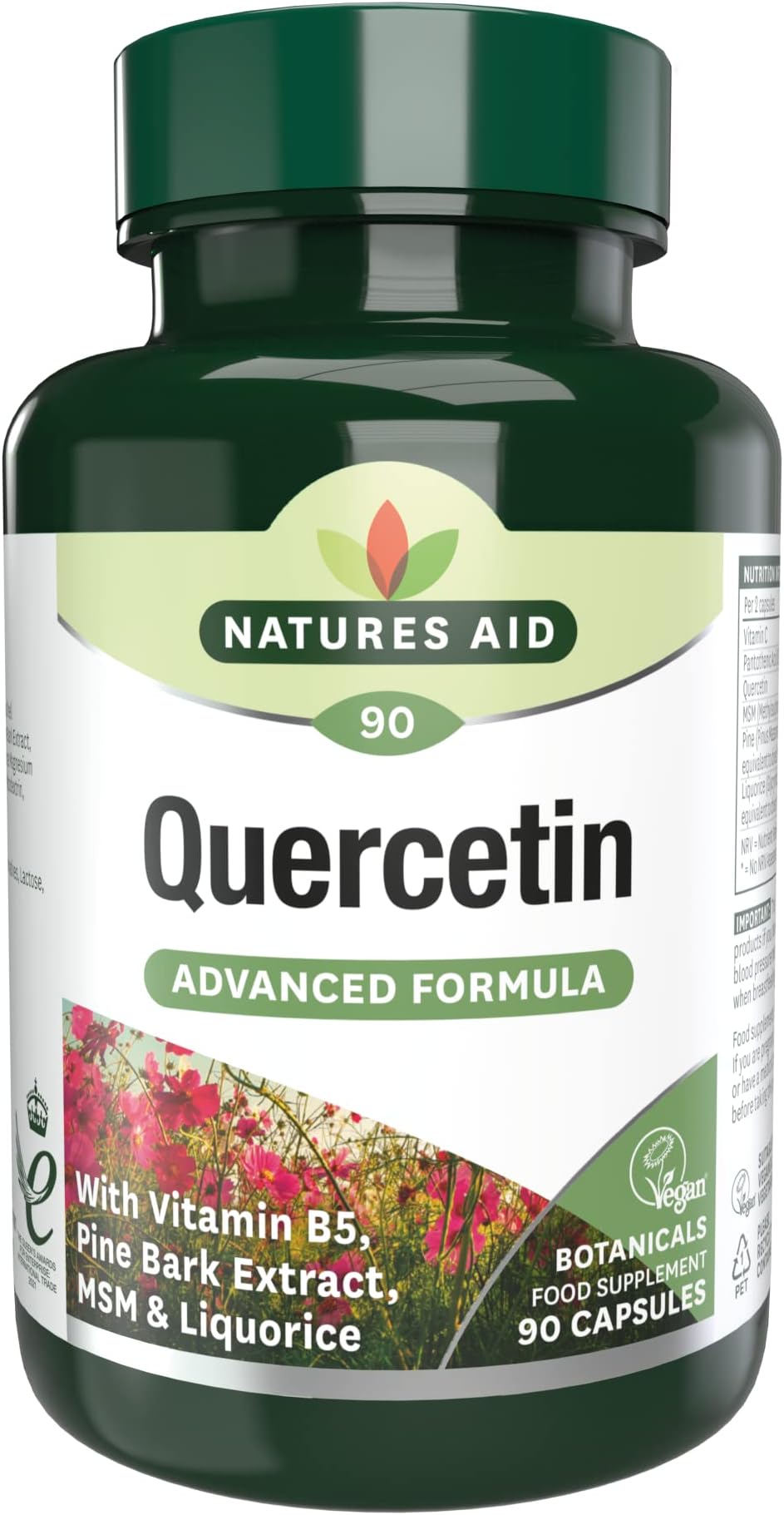 Natures Aid Quercetin Formula – Immune Support Supplement with Vitamin C, B5, MSM, Pine Bark & Liquorice – Supports Energy & Wellbeing High Strength Antioxidant – 90 Vegan Capsules