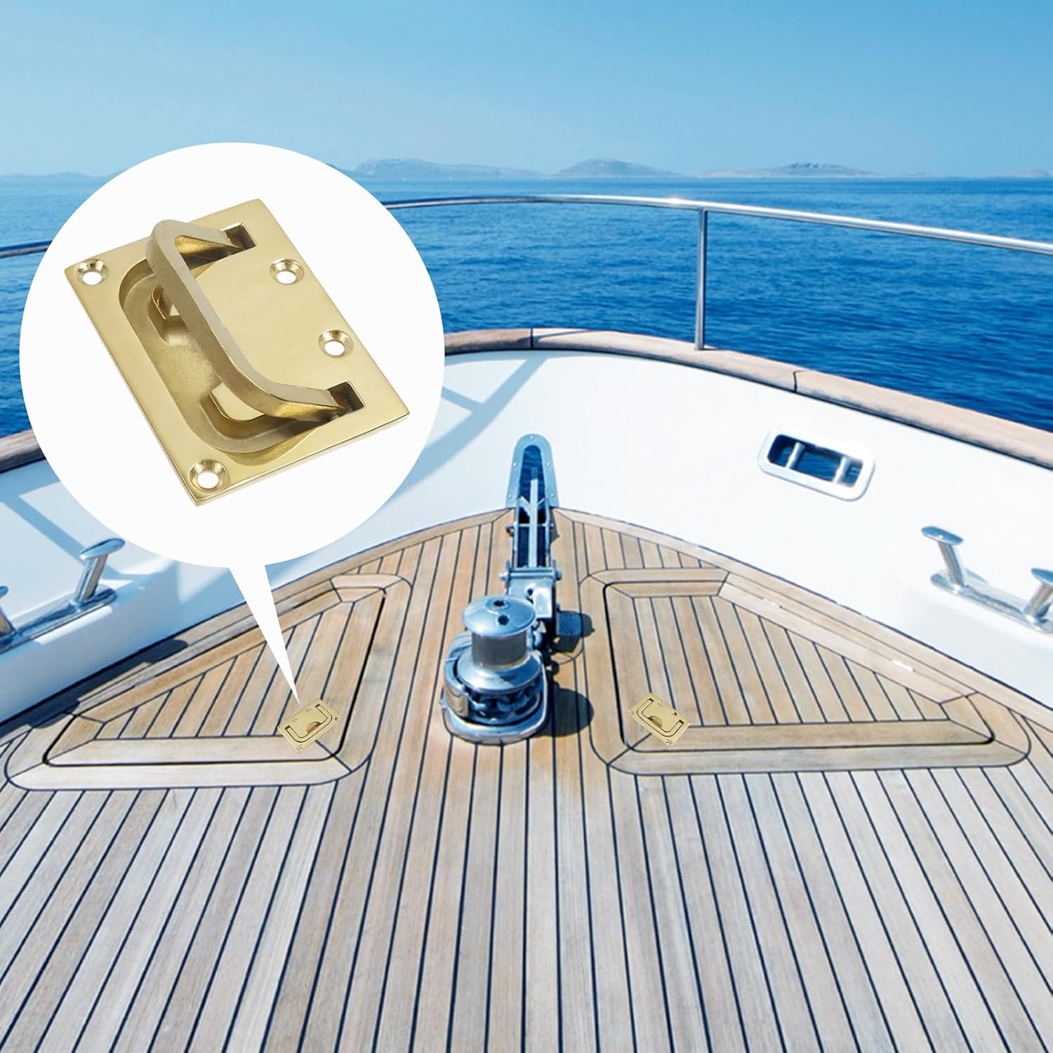 Bitray 2Pcs Flush Ring Pull Handle Marine Grade Flush Lifting Handle -Gold | 316 Stainless Steel, 76x56mm Large Plate, Flush Mount, Space-Saving, Rustproof, Heavy-Duty, for Marine Deck Cabinet Drawer