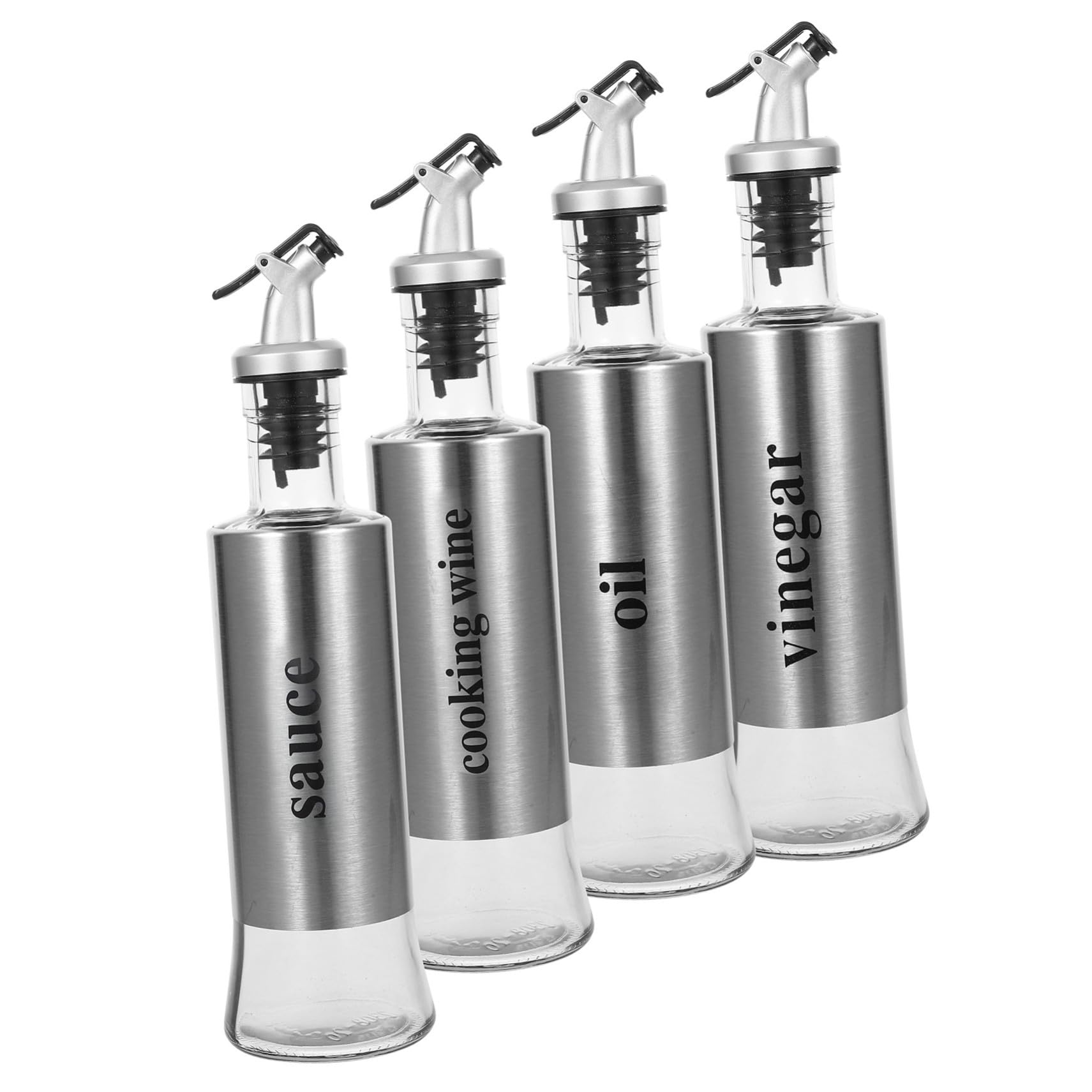 IMIKEYA Set 4 Bottiglie Dispenser Per Olio e Aceto 300 Ml in Vetro Beccuccio Antigoccia in Acciaio Inox Per Cucina Domestica e Condimentazione Precisa