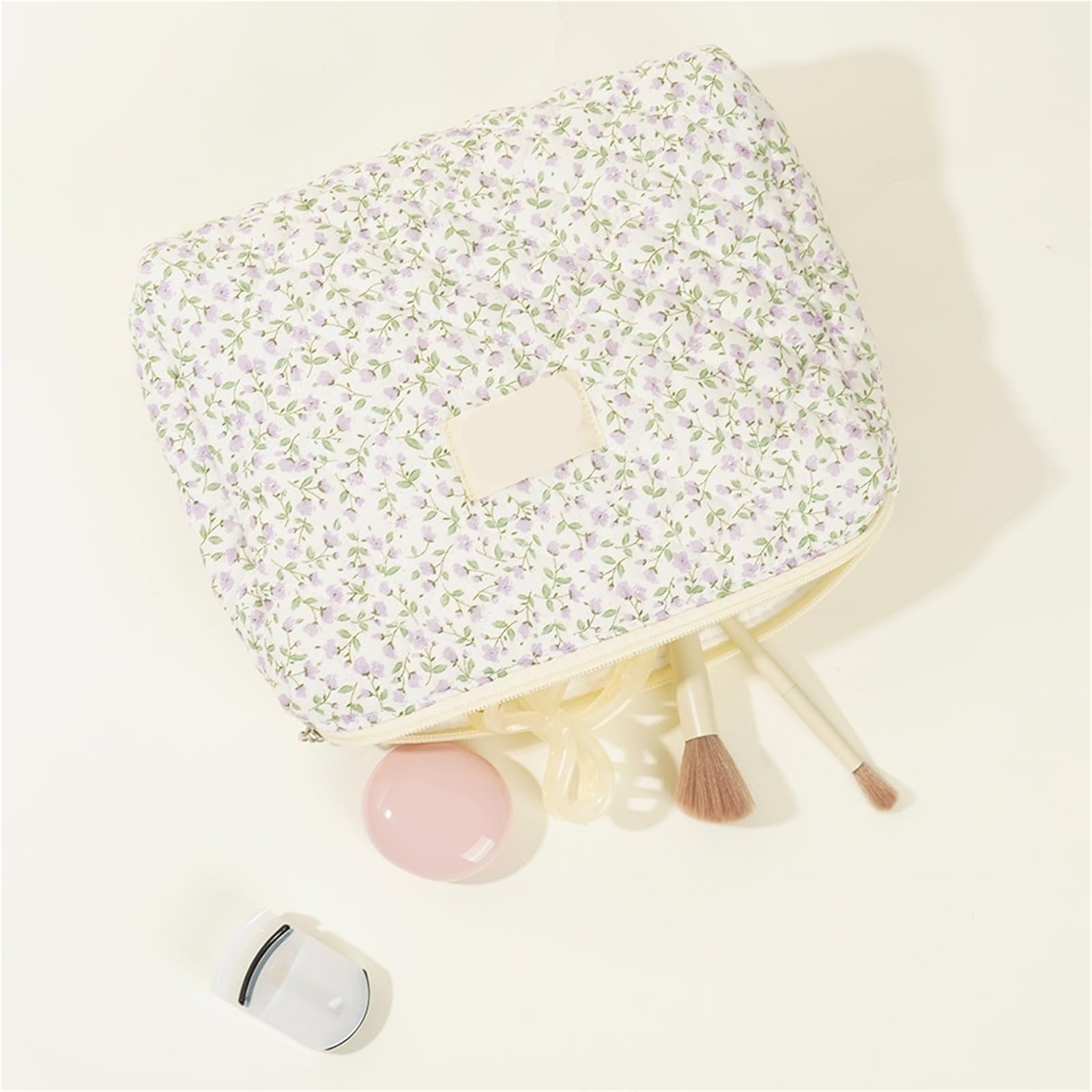 Neceser Acolchado Bolso Tote de Maquillaje Acolchado con Estampado Flores